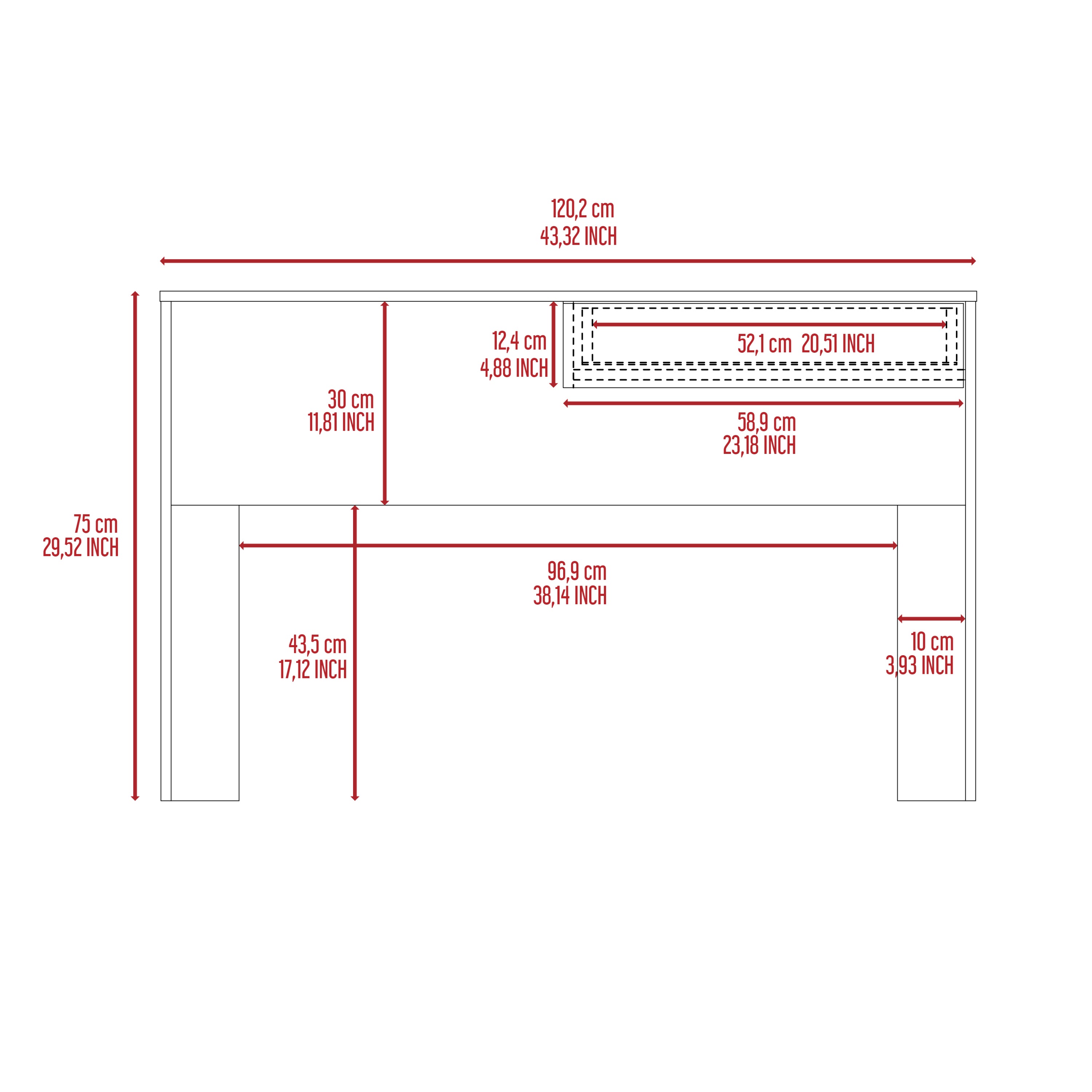 Acre Writing Computer Desk, One Drawer -Black