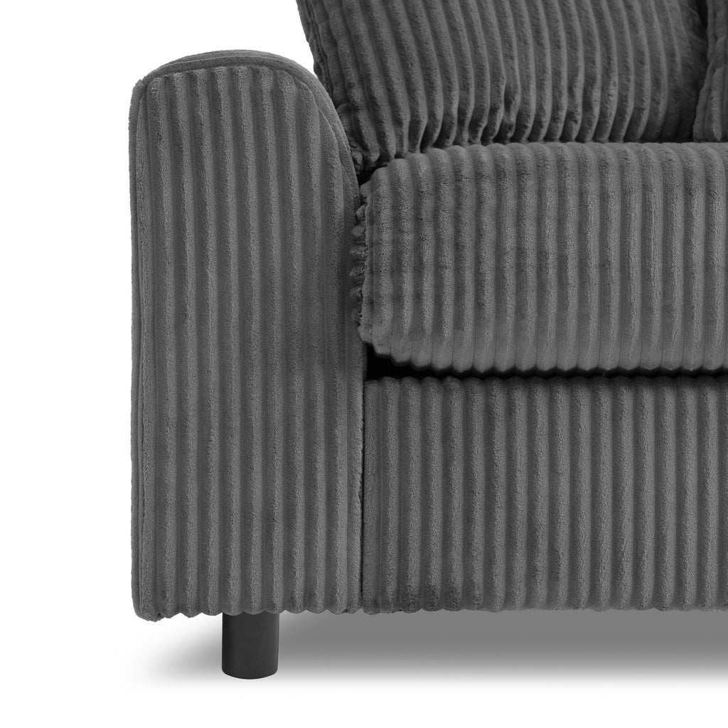 Modular Corduroy Sectional Sofa with Bluetooth Speakers, USB Charger, Cup Holders, Storage, and Ottoman in Dark Gray