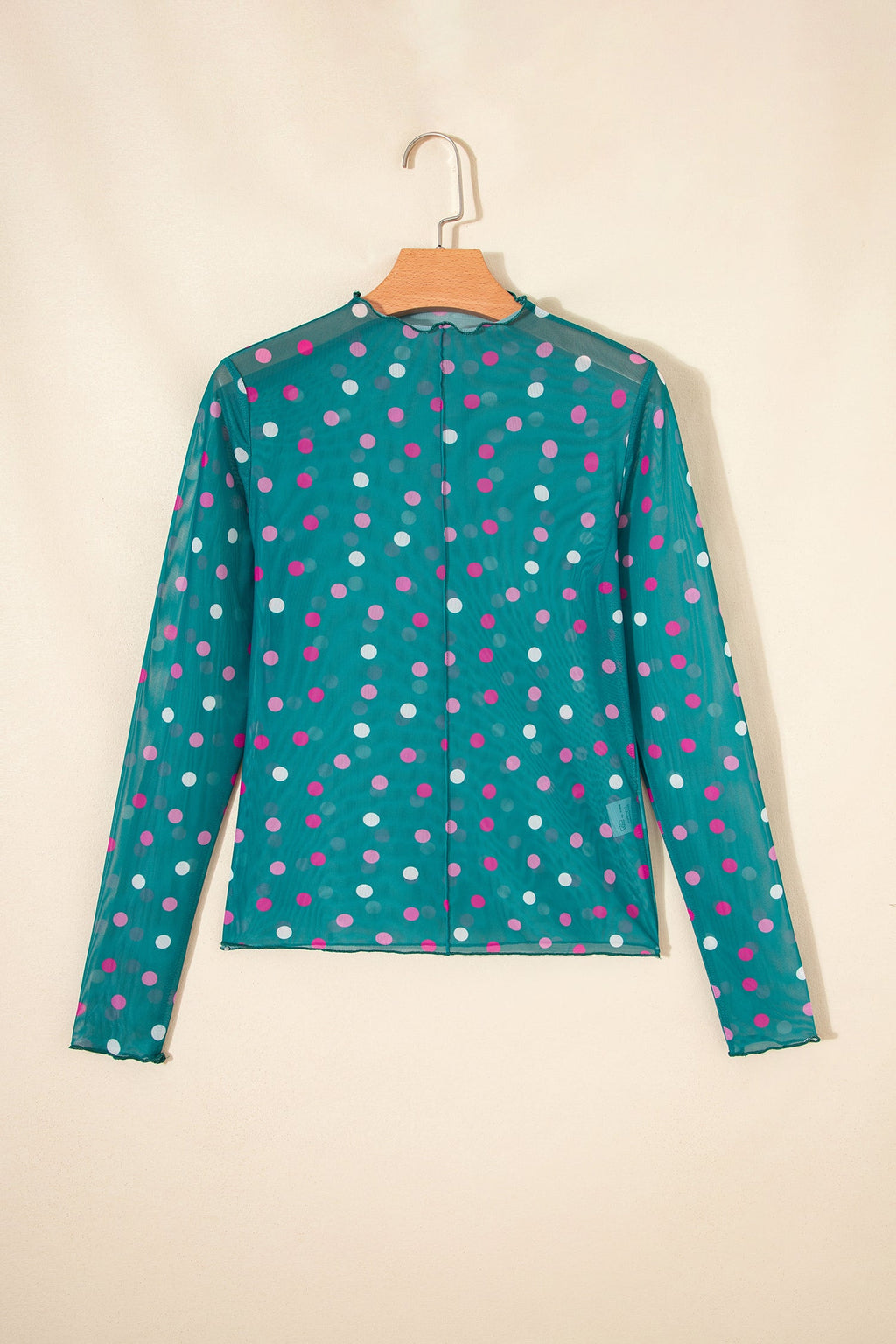 Polka Dot Mesh Bodycon Mock Neck Top