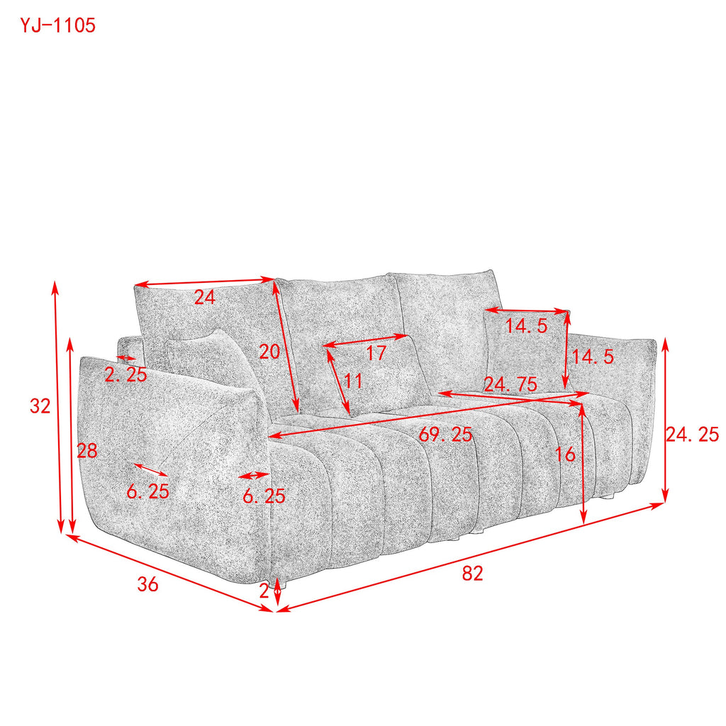 [video]MH 82' Premium Teddy fabric Sofa with 3 Back Pillows and 3 back Cushions Solid Wood Frame 3-Seater Sofa, Oversized Upholstered Chair for Living Room, Bedroom, Apartment and Office
