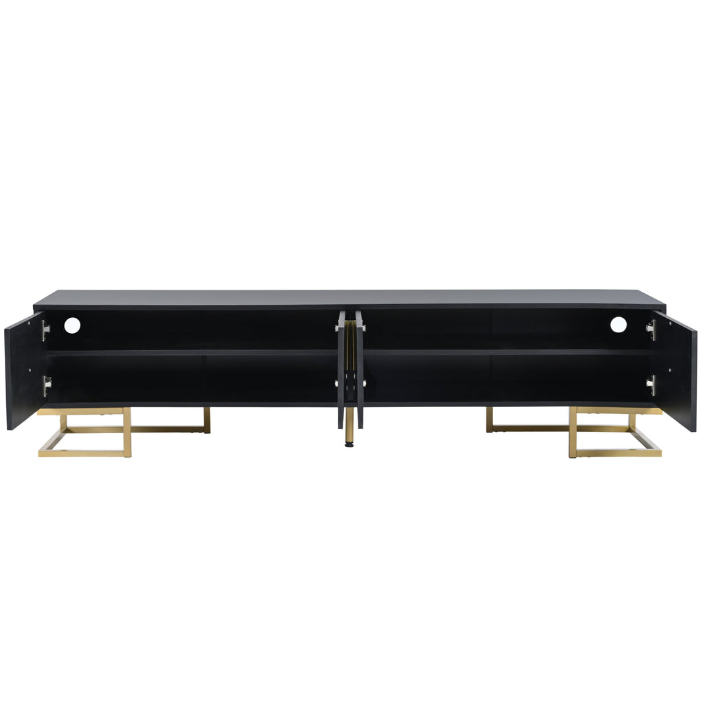 ON-TREND Modern TV Stand with Metal Legs and Gold Handles for TVs Up to 80'', Media Console Table with Cabinets and Adjustable Shelves, Luxury TV Cabinet with Geometric Lines for Living Room, Black