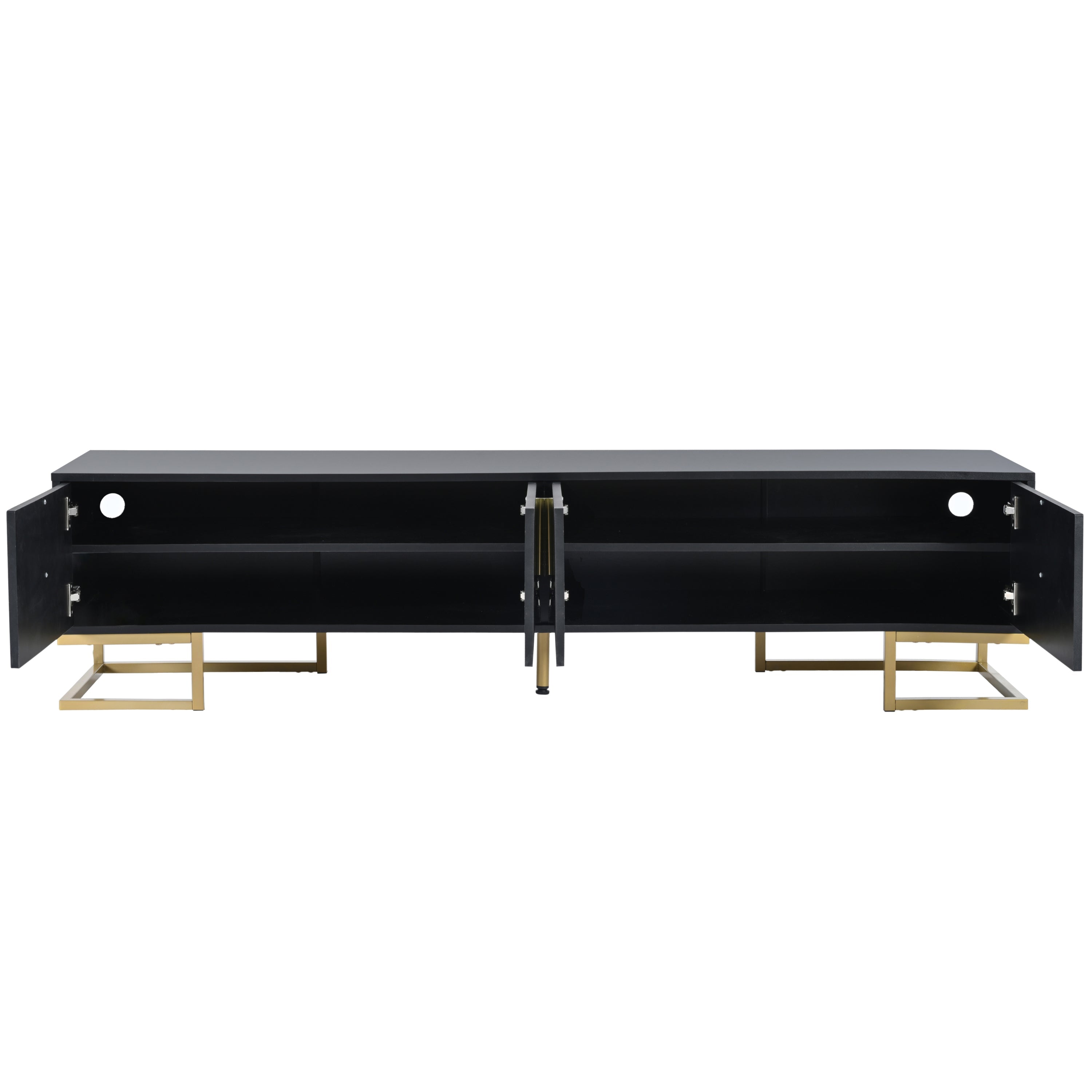 ON-TREND Modern TV Stand with Metal Legs and Gold Handles for TVs Up to 80'', Media Console Table with Cabinets and Adjustable Shelves, Luxury TV Cabinet with Geometric Lines for Living Room, Black