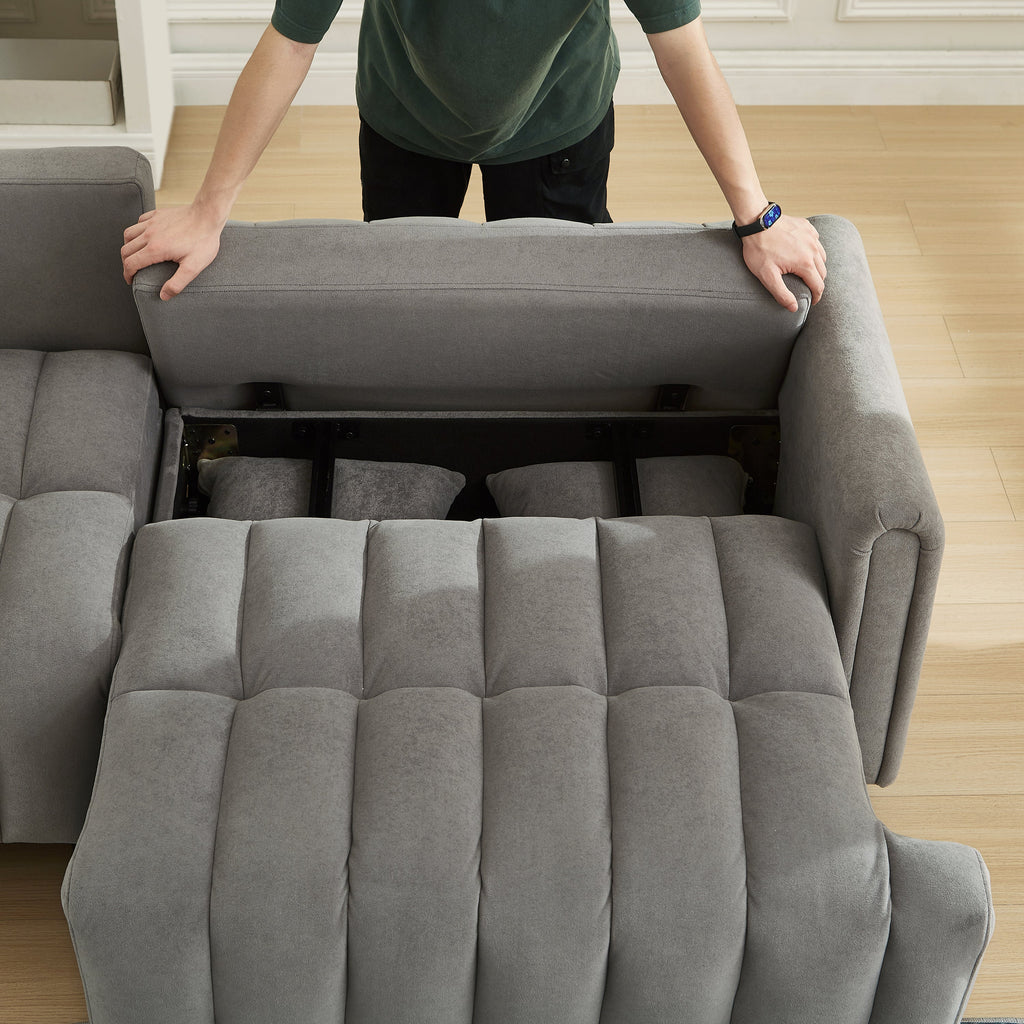 83'' Futon Sofa Bed, Polyester Fabric Comfy Futon Couch Bed with 2 Square Pillows, Convertible Sleeper Sofa with Adjustable Backrest,  Modern Loveseat Sleeper for Living Room, Gray
