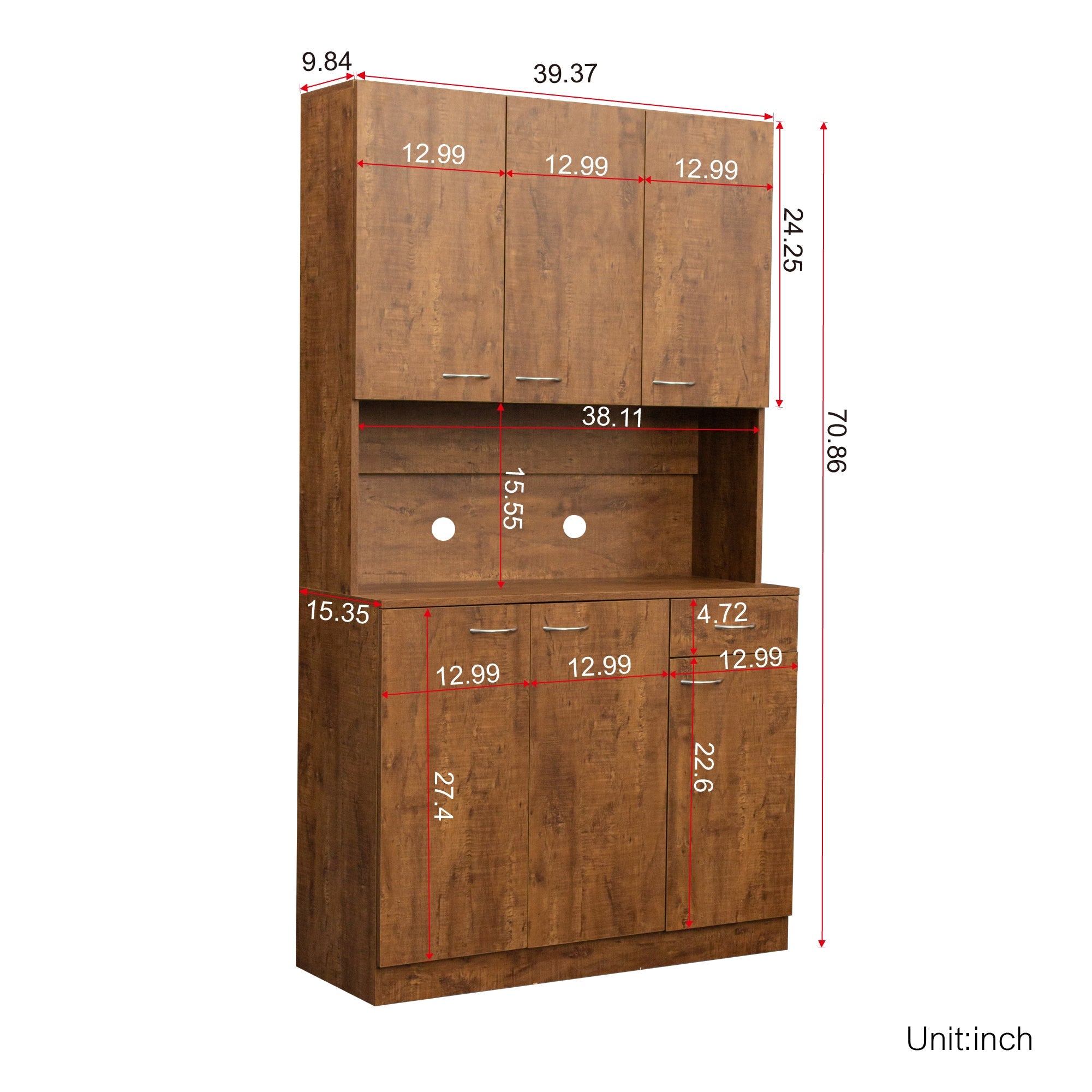70.87' Tall Wardrobe& Kitchen Cabinet, with 6-Doors, 1-Open Shelves and 1-Drawer for bedroom,Walnut