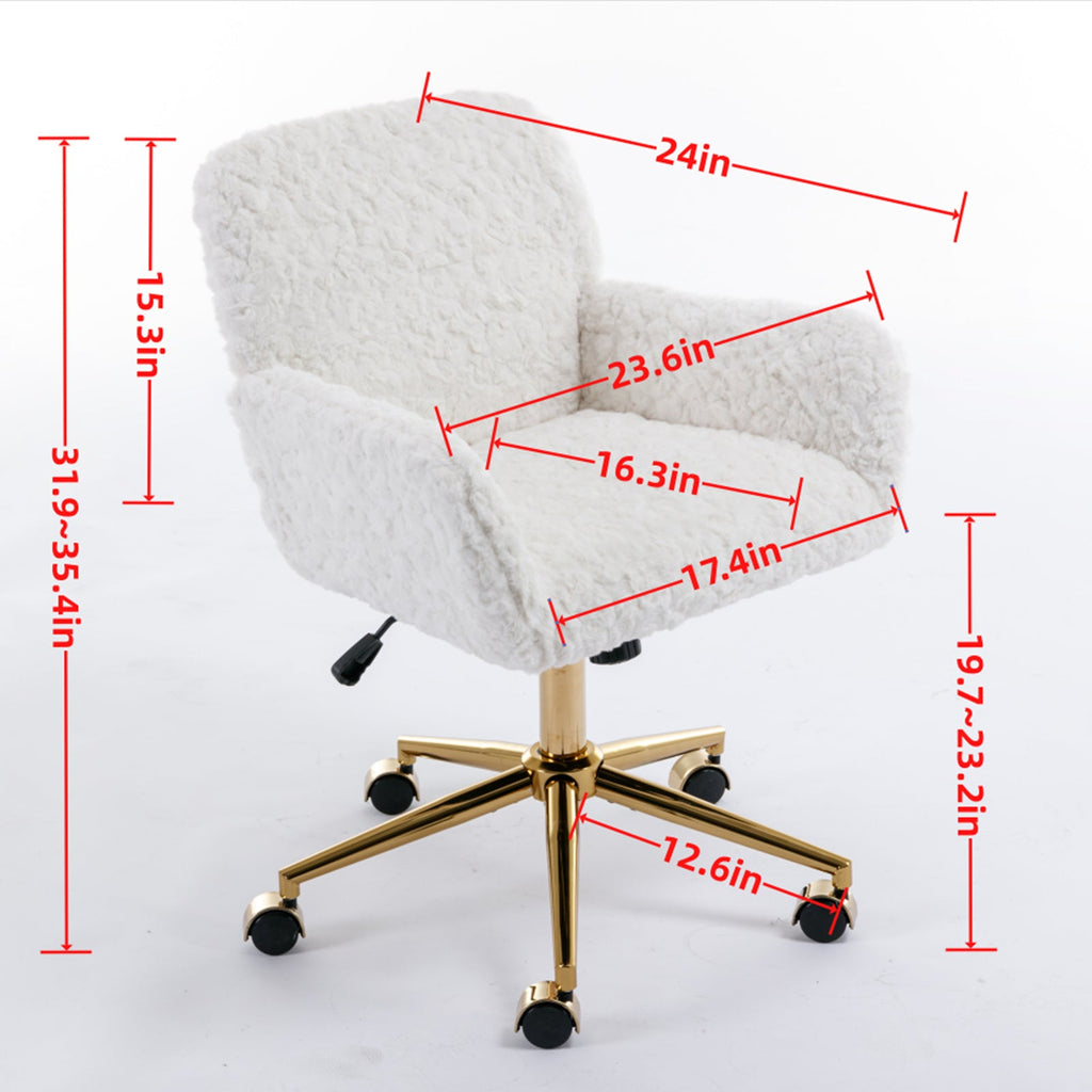 A&A Furniture Office Chair,Artificial rabbit hair Home Office Chair with Golden Metal Base,Adjustable Desk Chair Swivel Office Chair,Vanity Chair(Pink)