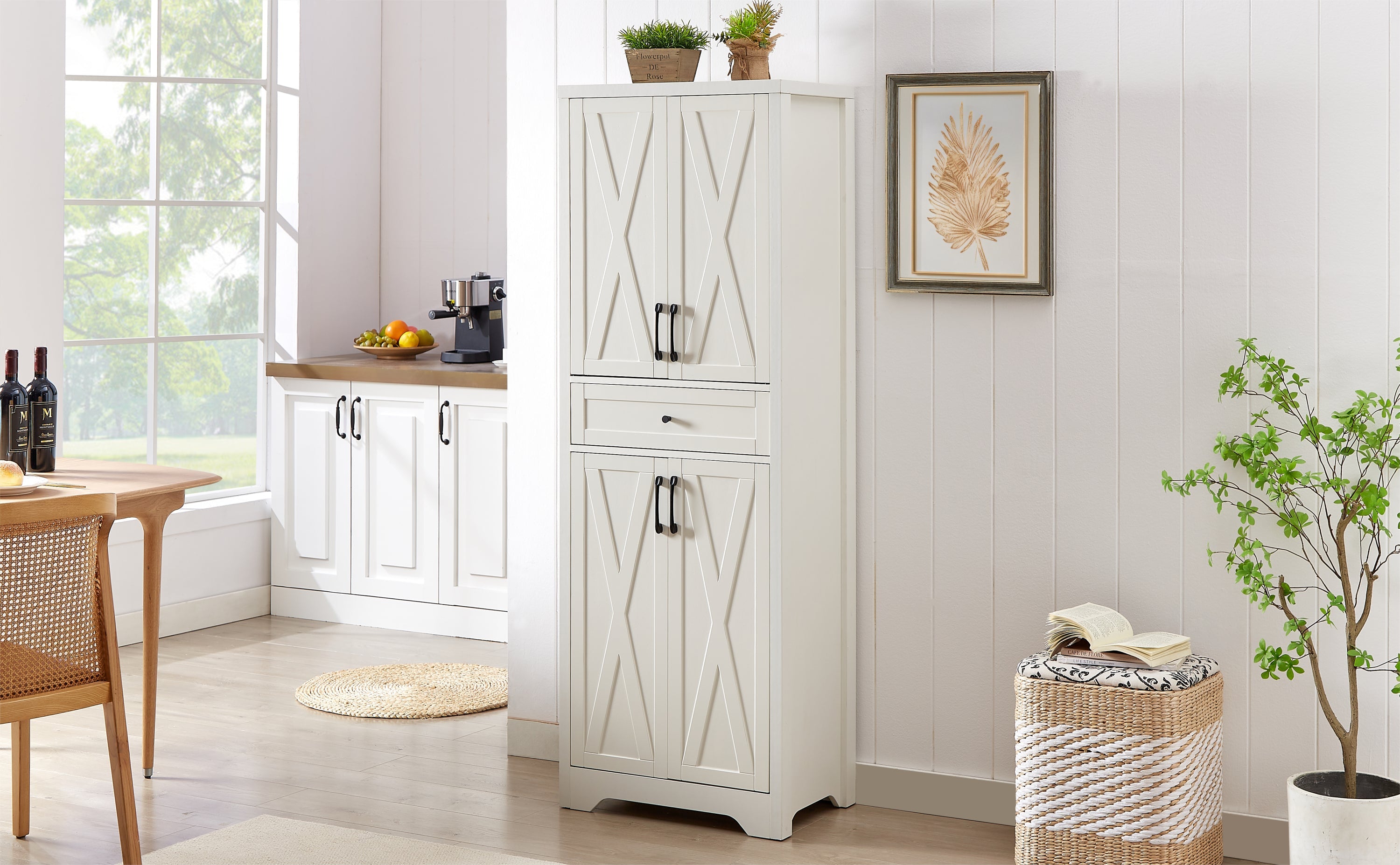 68'high living room sideboard, multi-functional combination TV cabinet sideboard, large capacity storage cabinet, can be used in living room, bedroom,office area, white, 23.7''L x 15.0''W x 68''H.