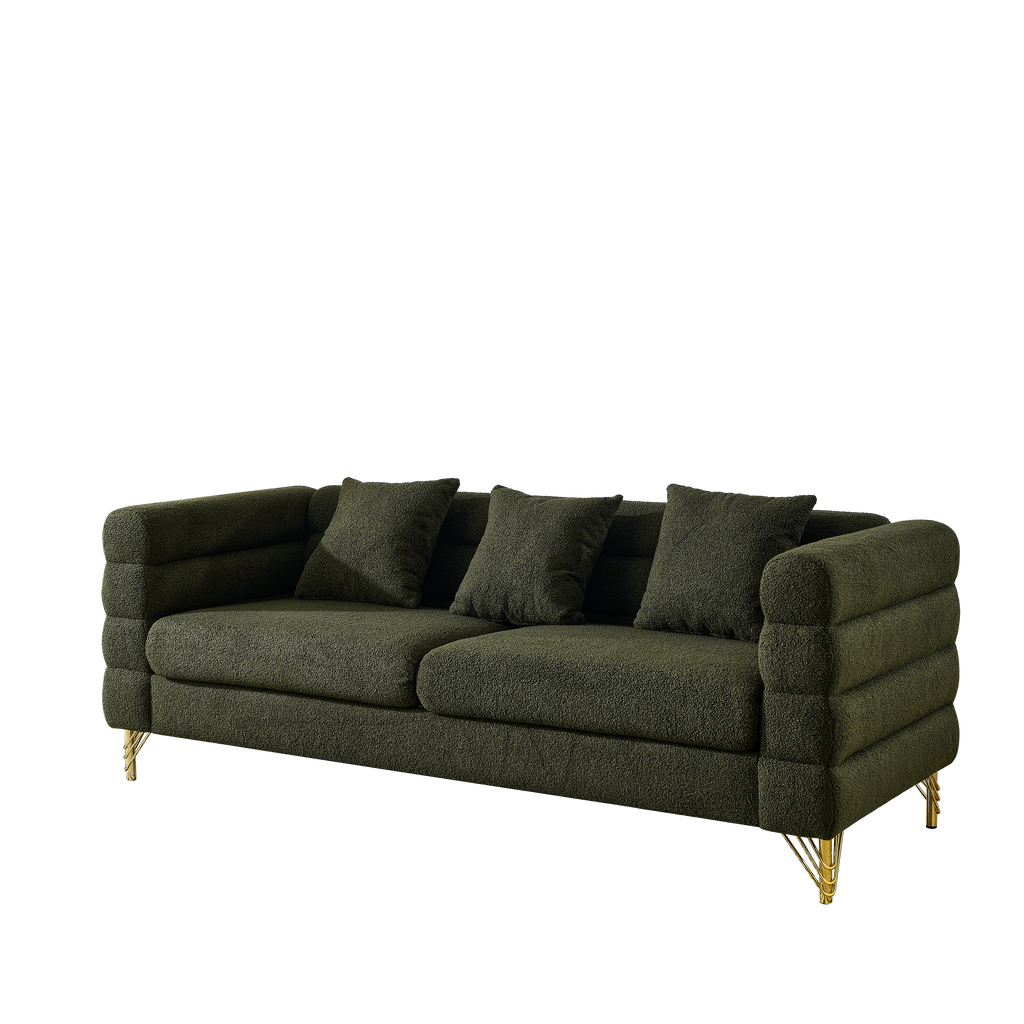 81Inch Oversized 3 Seater Sectional Sofa, Living Room Comfort Fabric Sectional Sofa - Deep Seating Sectional Sofa, Soft Sitting with 3 Pillows for Living Room, Bedroom, Office Green teddy (W834S00033)