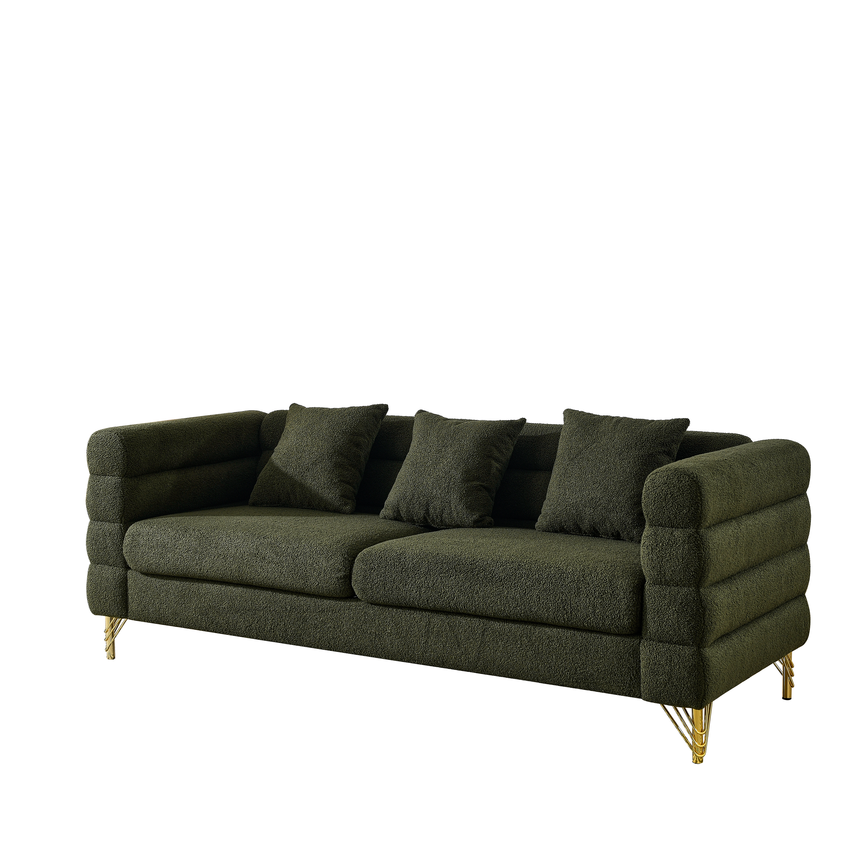 81Inch Oversized 3 Seater Sectional Sofa, Living Room Comfort Fabric Sectional Sofa - Deep Seating Sectional Sofa, Soft Sitting with 3 Pillows for Living Room, Bedroom, Office Green teddy (W834S00033)