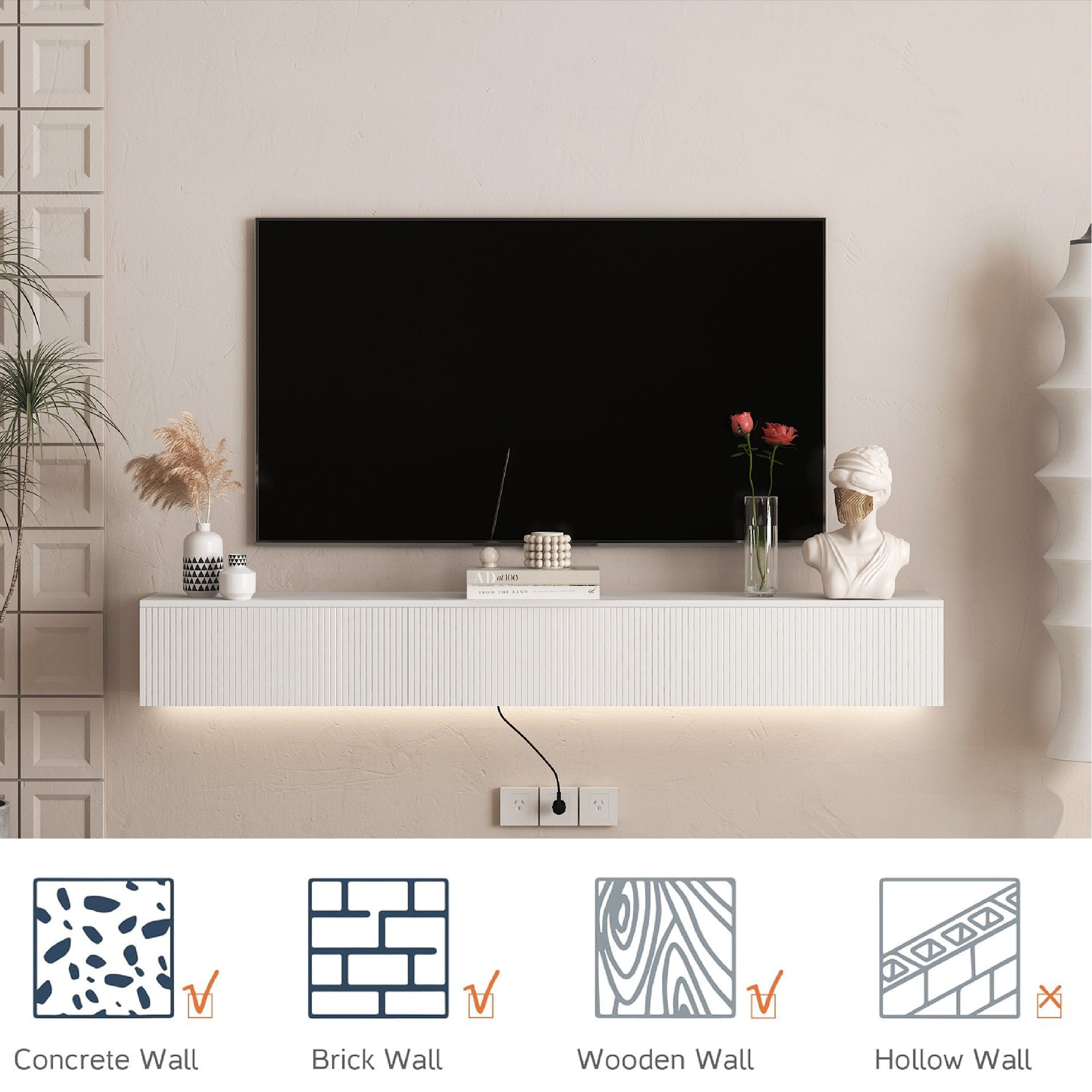 Floating TV Stand Wall Mounted with 16 Color LEDs,69' Modern TV Stand, Floating TV Cabinet Entertainment Center for 55 60 65 Inch TV