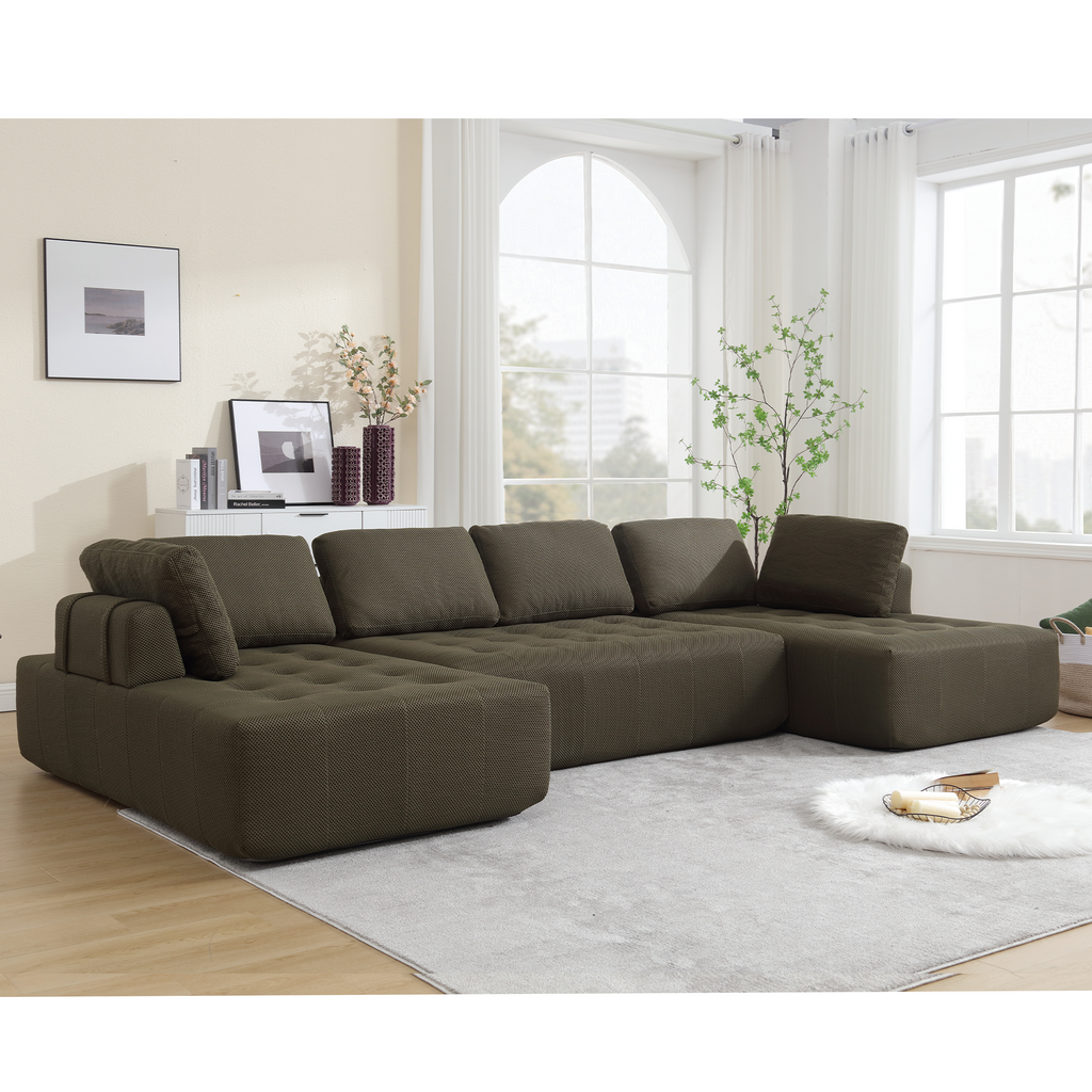 [NEW ARRIVED] [VIDEO PROVIDED]138.5 'Modular Combination Sofa, U-shaped Sofa, Living Room, Apartment, Upholstered ,6-seat Sofa, Free Combination Sofa (Mesh Fabric), Breathable Fabric,Green