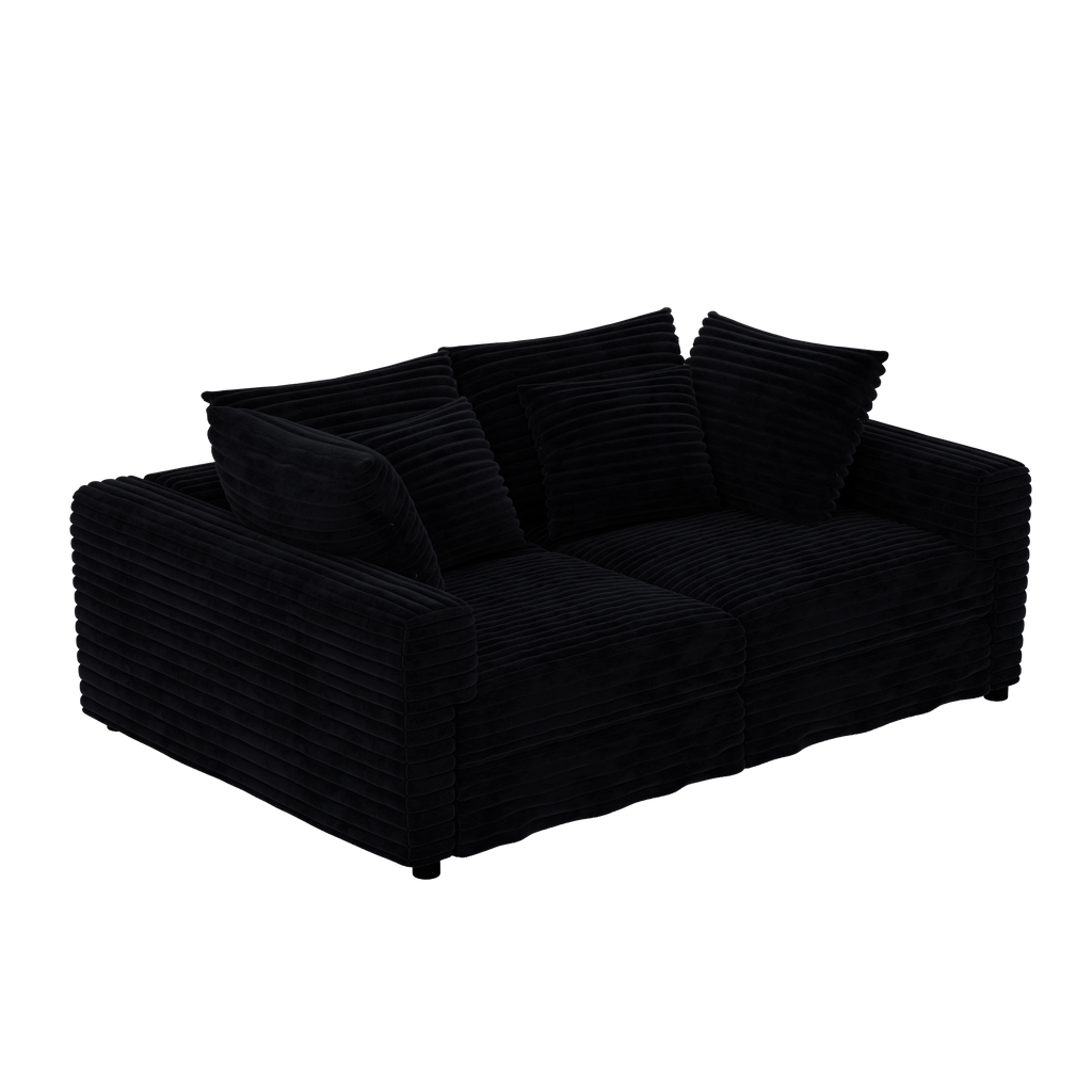104.3 ' Plush Corduroy 4-Seat Sofa, Modern Comfy Upholstered Sofa Cloud Couch, Deep Seat Couches with Soft Pillows and 2 Ottomans, Convertible Sofa Lounge Chair, for Living Room,Apartment,Office,Black
