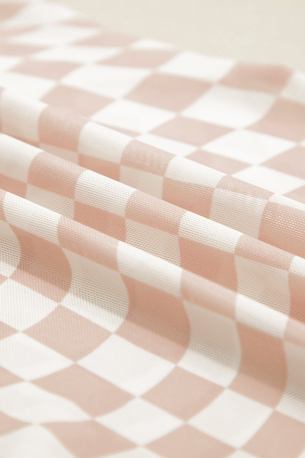 Checker Mesh Mock Neck Short Sleeve T-Shirt