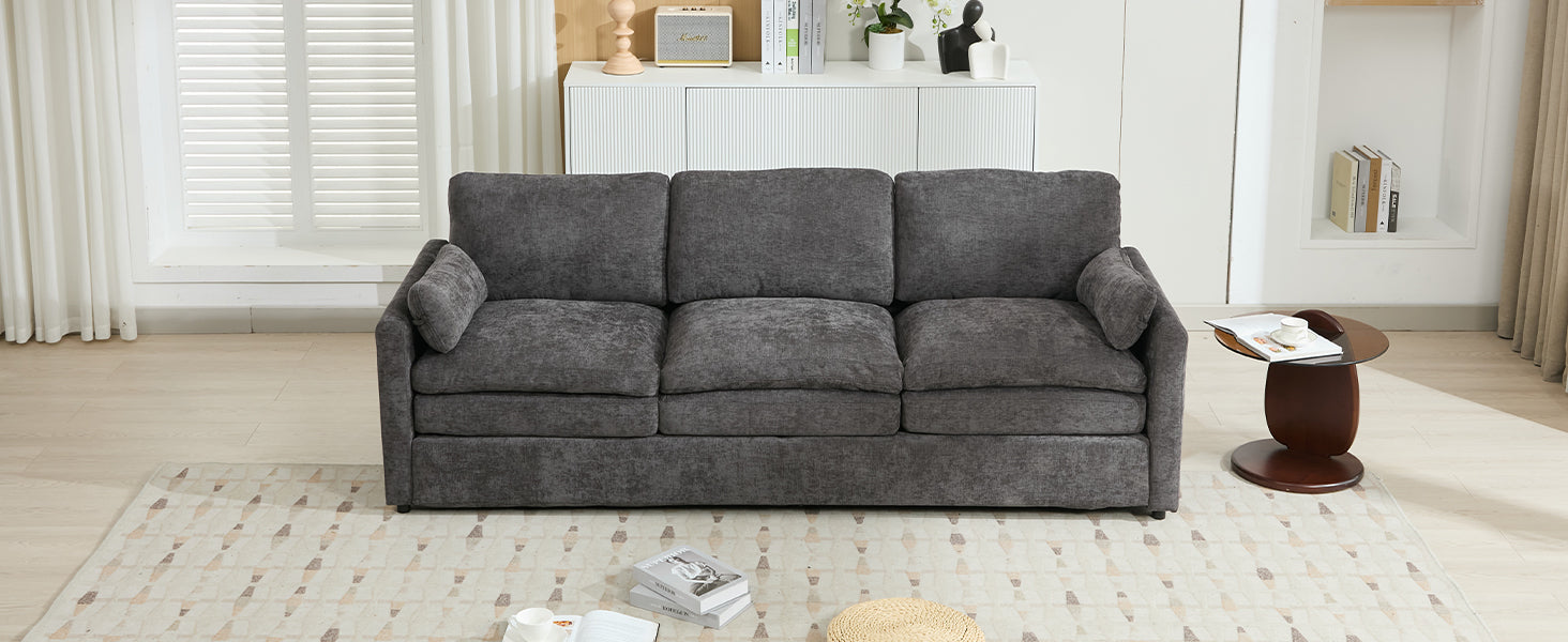 Cozy Upholstered Oversized 3-Seater Cloud Sofa with Double Cushion in Grey Chenille