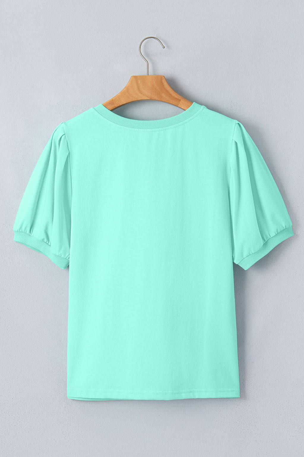 Solid V-Neck Short Puff Sleeve Blouse