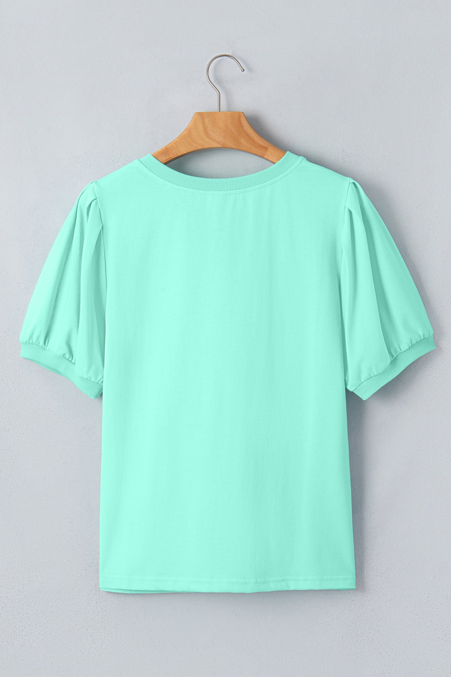 Solid V-Neck Short Puff Sleeve Blouse