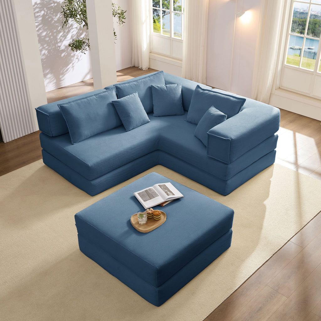 Oversized Upholstered Sectional Sofa Couch Set, Modular 118.2 ' L Shaped Floor Living Room Sofa Set With 6 Pillows, DIY Combination Sofa Couch for living rooms, apartments,bedrooms, Blue