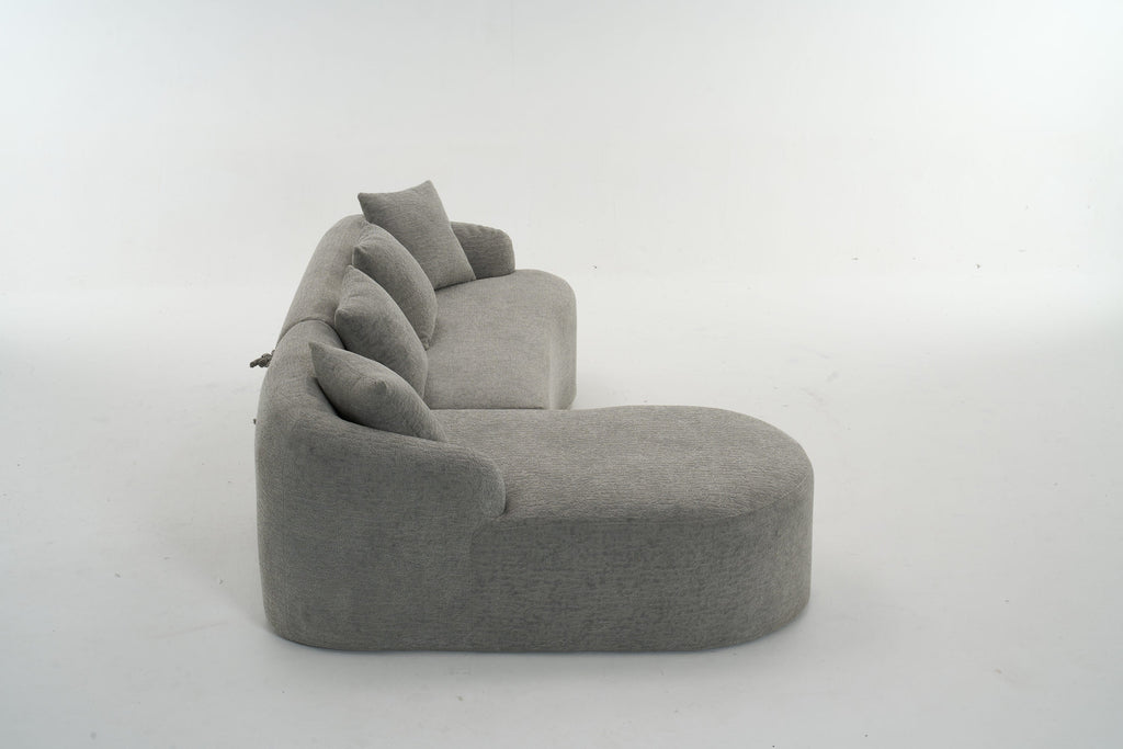Boneless L-Shape Sectional Sofa with Curved Chaise,Grey Modular Chenille Compression Couch,30D High-Density Foam,Minimalist Modular Couches Sleeper for Living Room Bedroom Apartment Lounge.