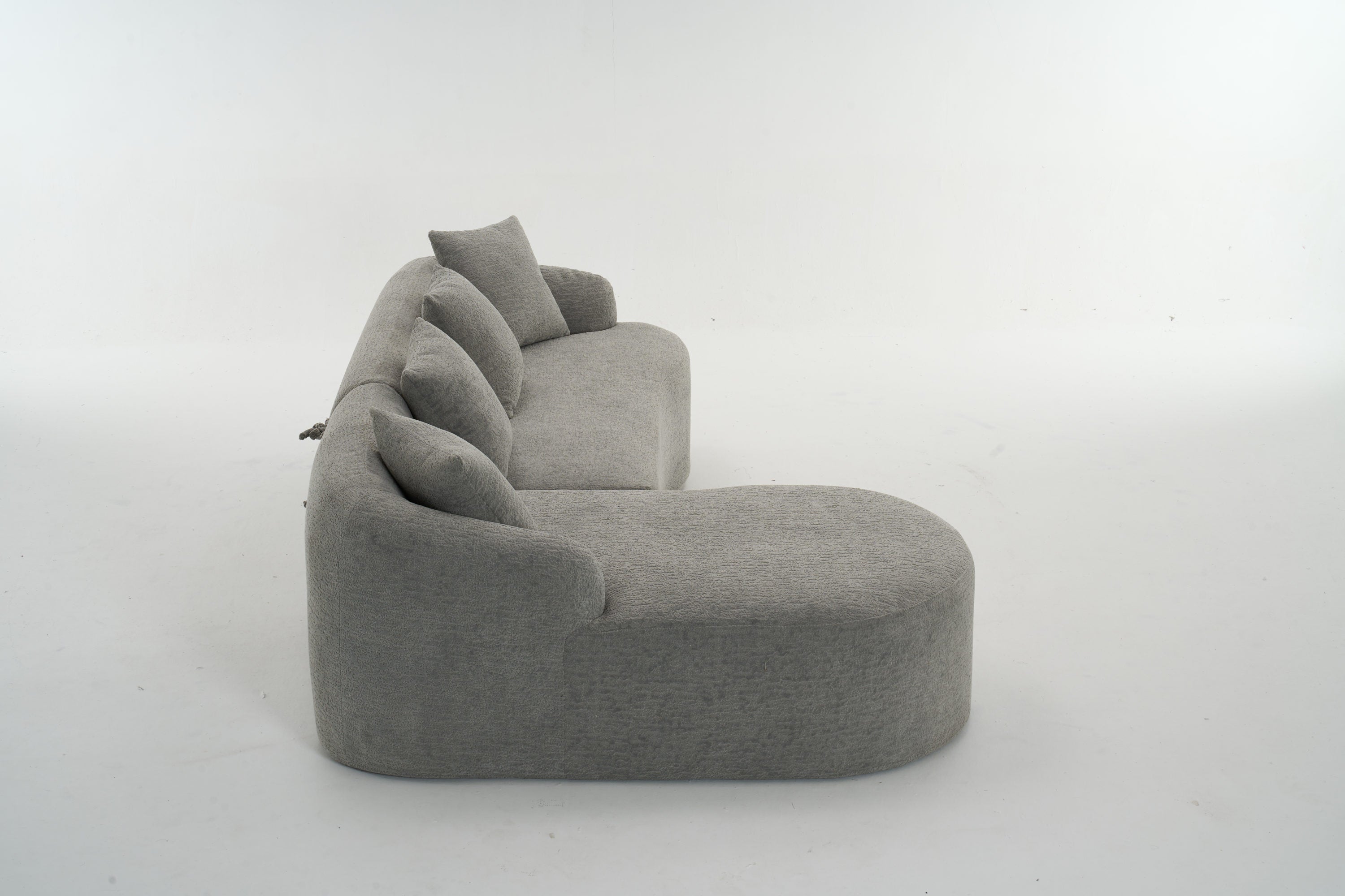 Boneless L-Shape Sectional Sofa with Curved Chaise,Grey Modular Chenille Compression Couch,30D High-Density Foam,Minimalist Modular Couches Sleeper for Living Room Bedroom Apartment Lounge.