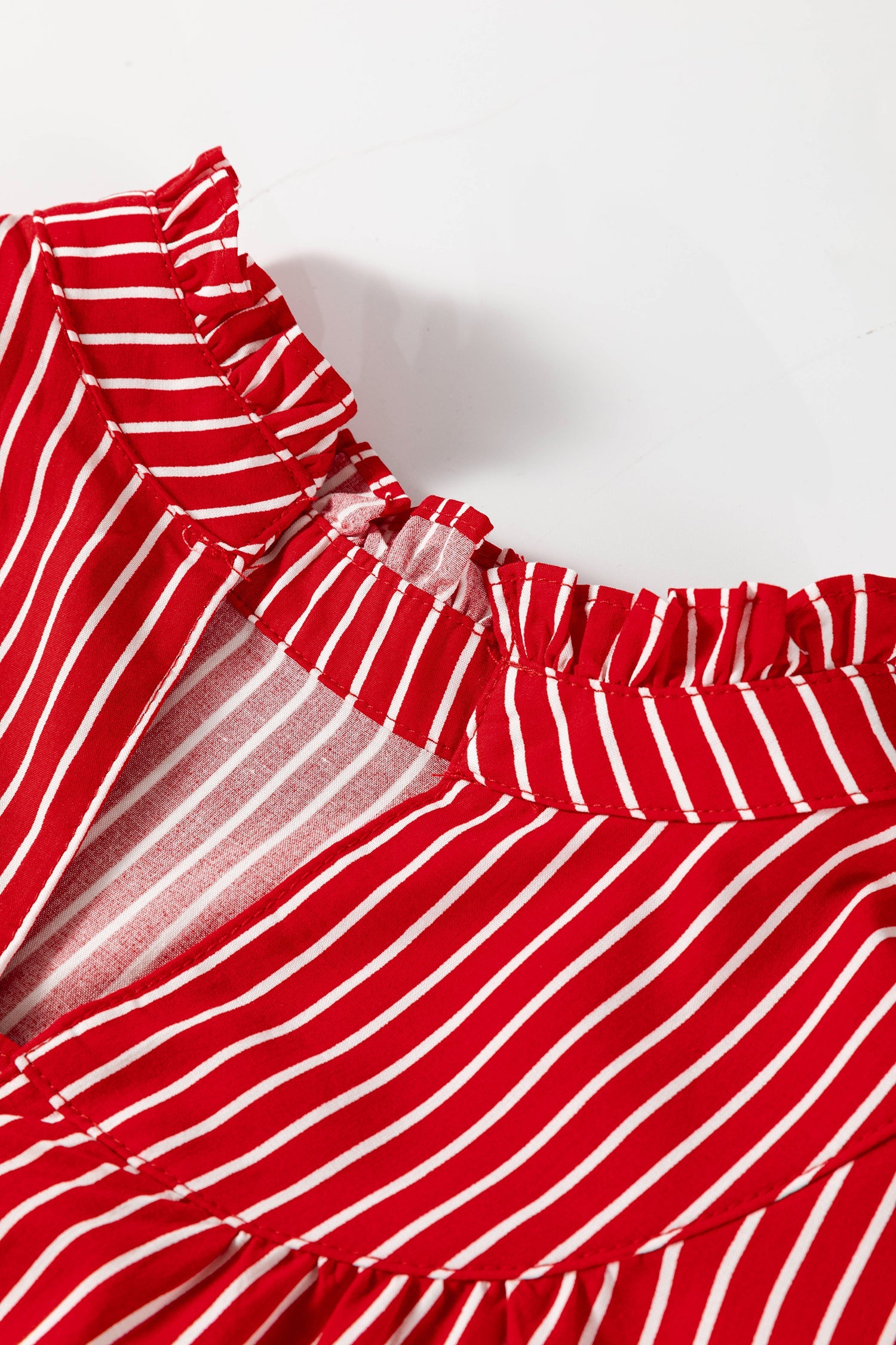 Stripe Ruffle Puff Sleeve Button Front Blouse