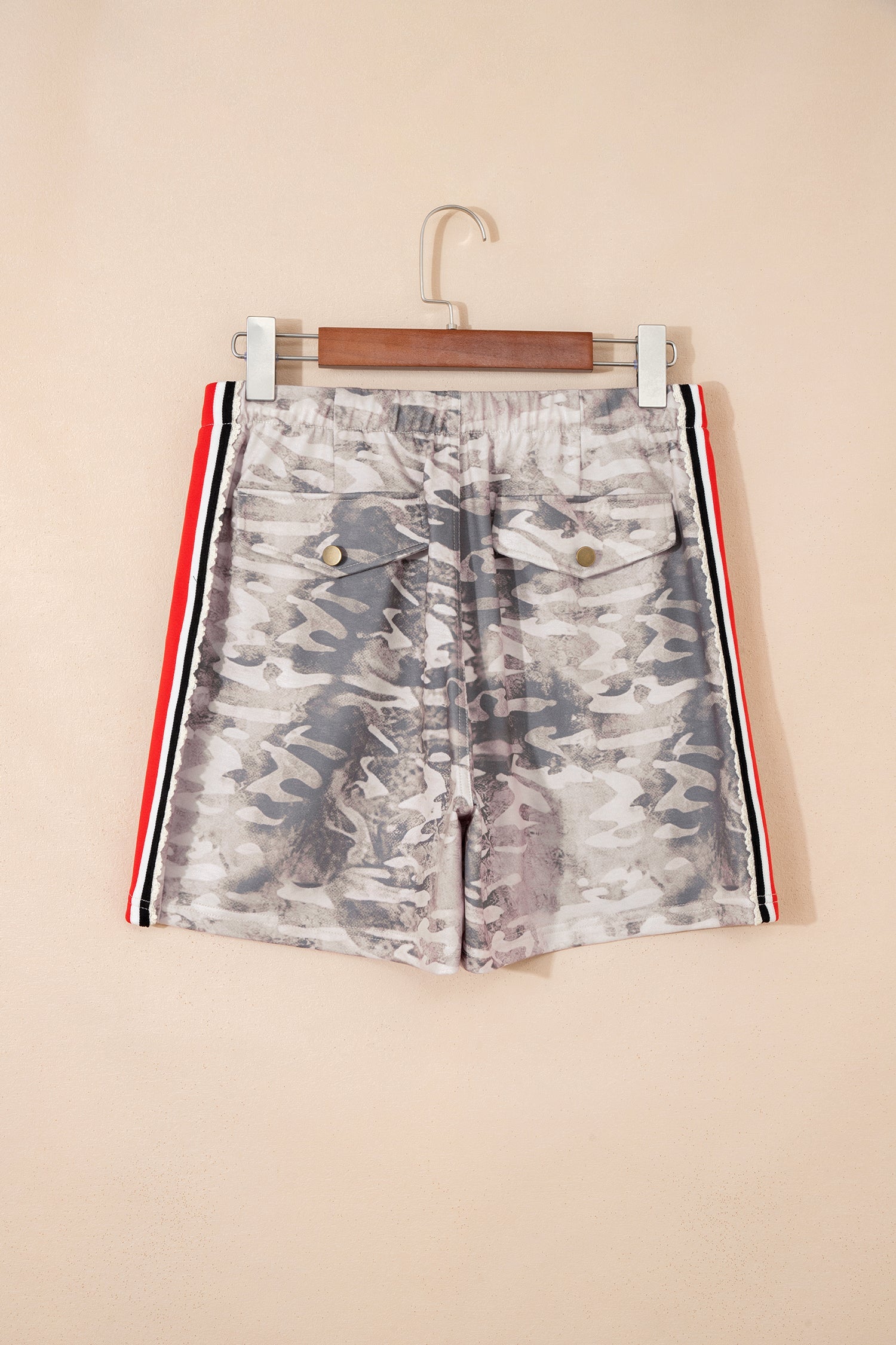Camo Varsity Stripe Drawstring Waist Shorts