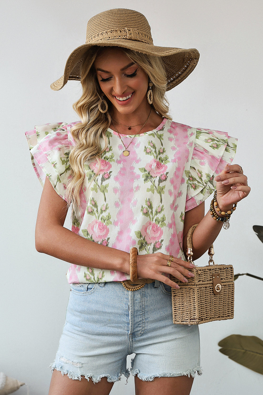 Floral Ruffle Short Sleeve Top