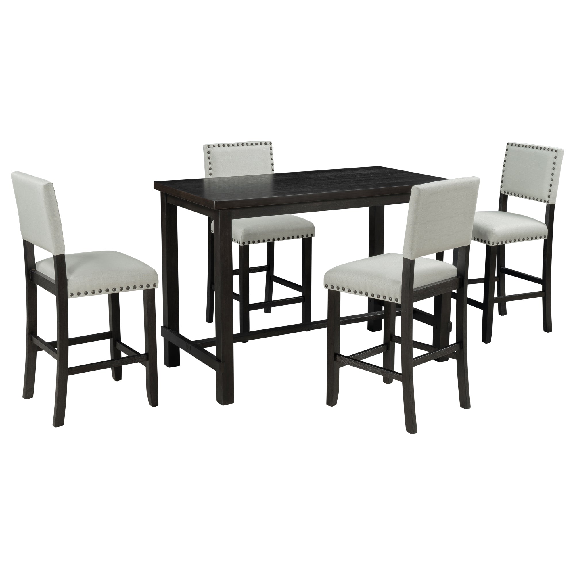 TREXM Classic Elegant 5-Piece Counter Height Dining Set with Table and 4 Chairs in Espresso and Beige