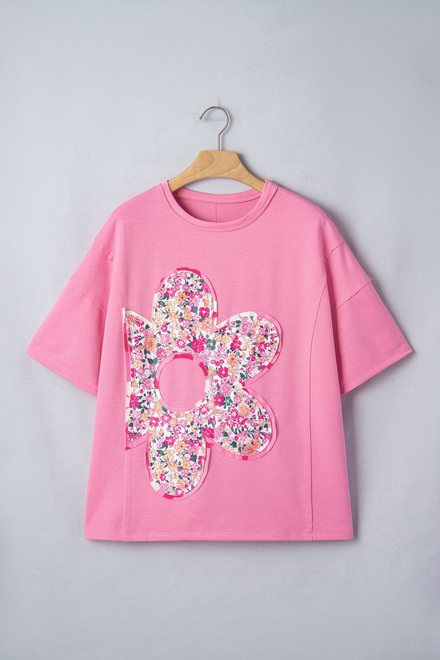 Floral Patchwork Raw Seam Oversize Tee
