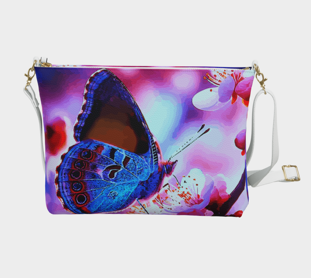 Butterfly and Pink Flowers Crossbody Bag