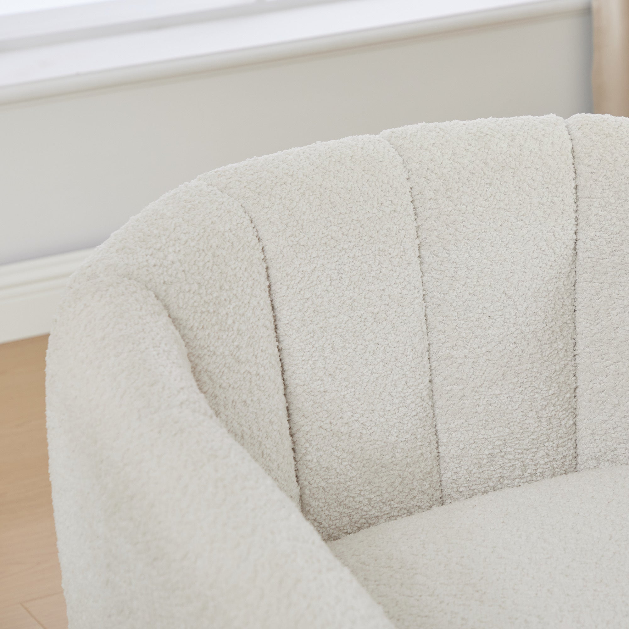 Modern Ivory Chenille Cushioned Metal Base Swivel Barrel Chair, 32.28' Wide Upholstered Tufted Pumpkin-Shape Club Armchair