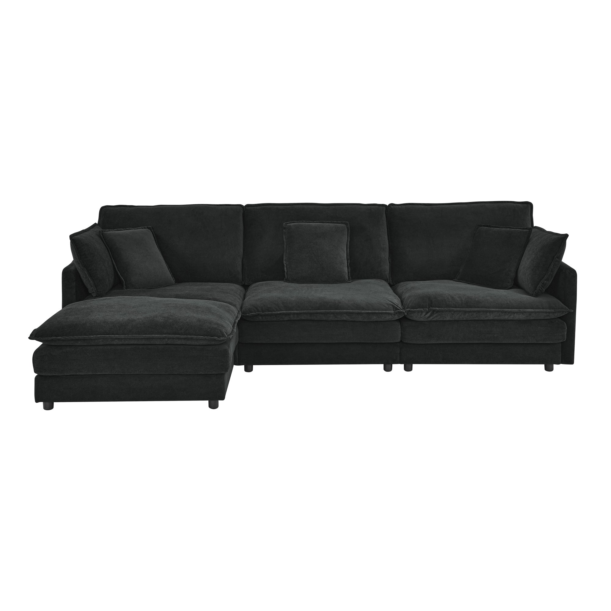 Modern Home Living Room L-Shaped Sectional Sofa Couches with Ottoman, Convertible Oversized 4 Seater Couch Towel Fabric, Black
