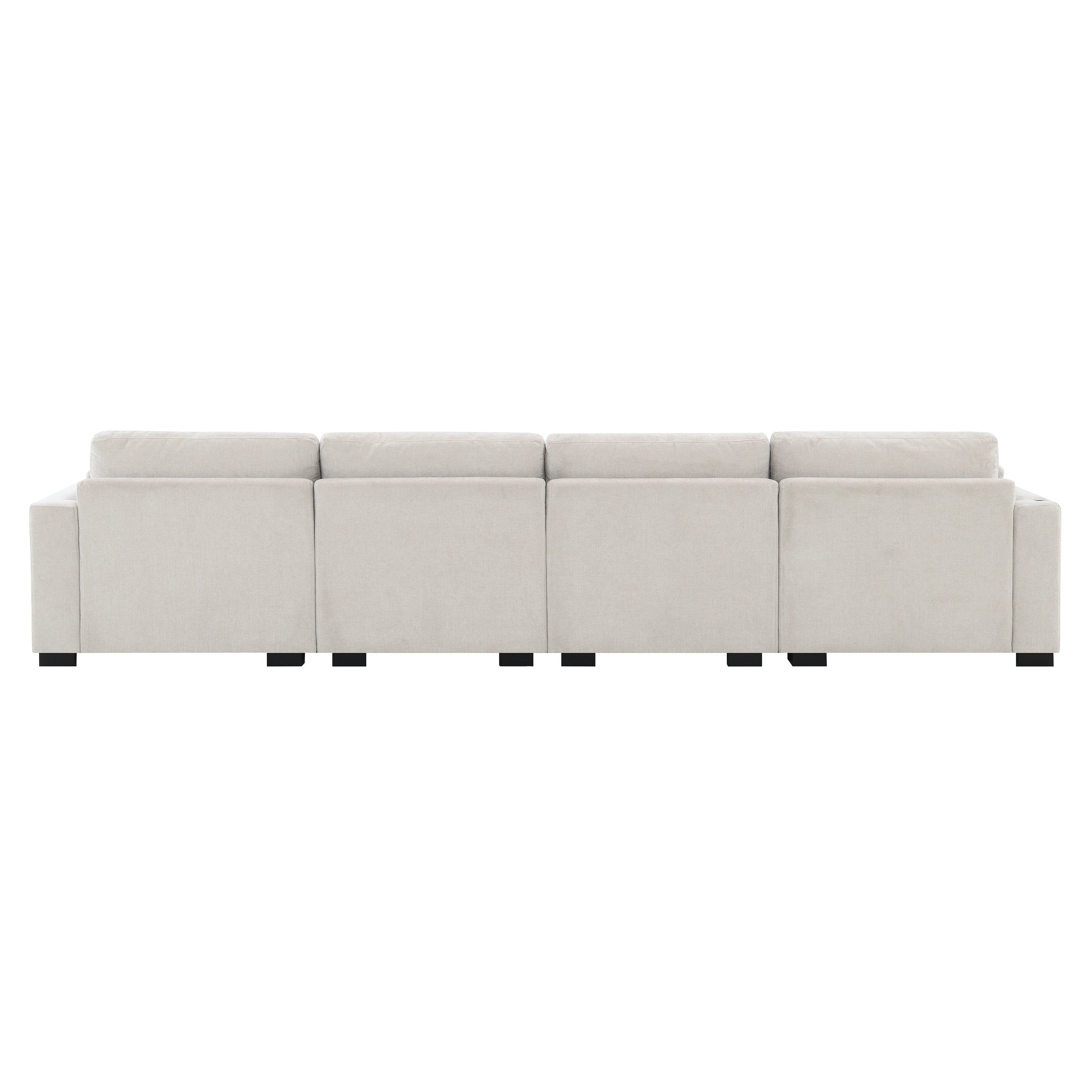 [VIDEO]130' Modular Sectional Sofa, L-Shape with Folding Table and Dual-Port Charging, Side Storage Pockets, 2 Armrest Pillows, Free Movement Ottoman, High Density Foam, Chenille, 5 Seat, 2 Colors