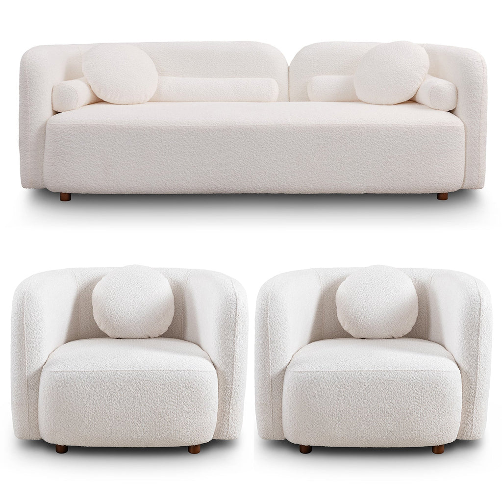 1+2 Luxury Modern Sofa Couch for Living Room, White Boucle Upholstered Cloud Couch for Apartment Home Office, 3 Seater