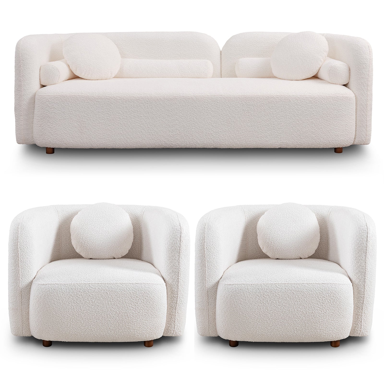 1+2 Luxury Modern Sofa Couch for Living Room, White Boucle Upholstered Cloud Couch for Apartment Home Office, 3 Seater