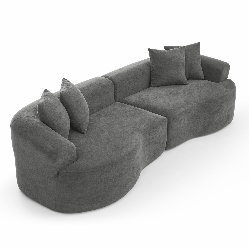 Modern Cloud 4-Seater Sectional Curved Sofa, Minimalist Compression Living Room Couch, No Assembly Needed, Chenille, DarkGrey