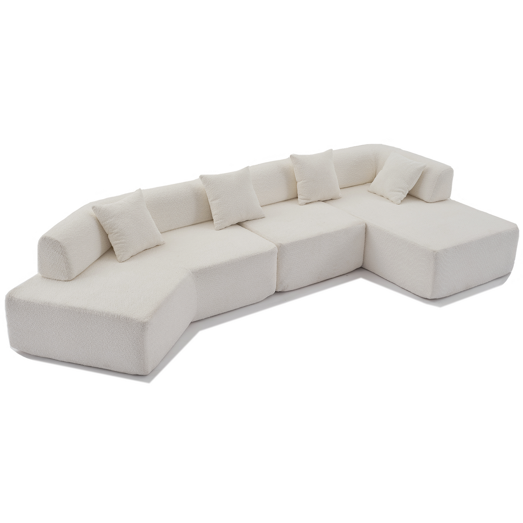 [NEW ARRIVED] [VIDEO PROVIDED]Modern Minimalist 140' L-Shape Couch ,No Assembly Required,Boucle,Modular Sofa ,Couch with Chaise,Free Combination Foam-Filled Sofa, 4 Seats,White