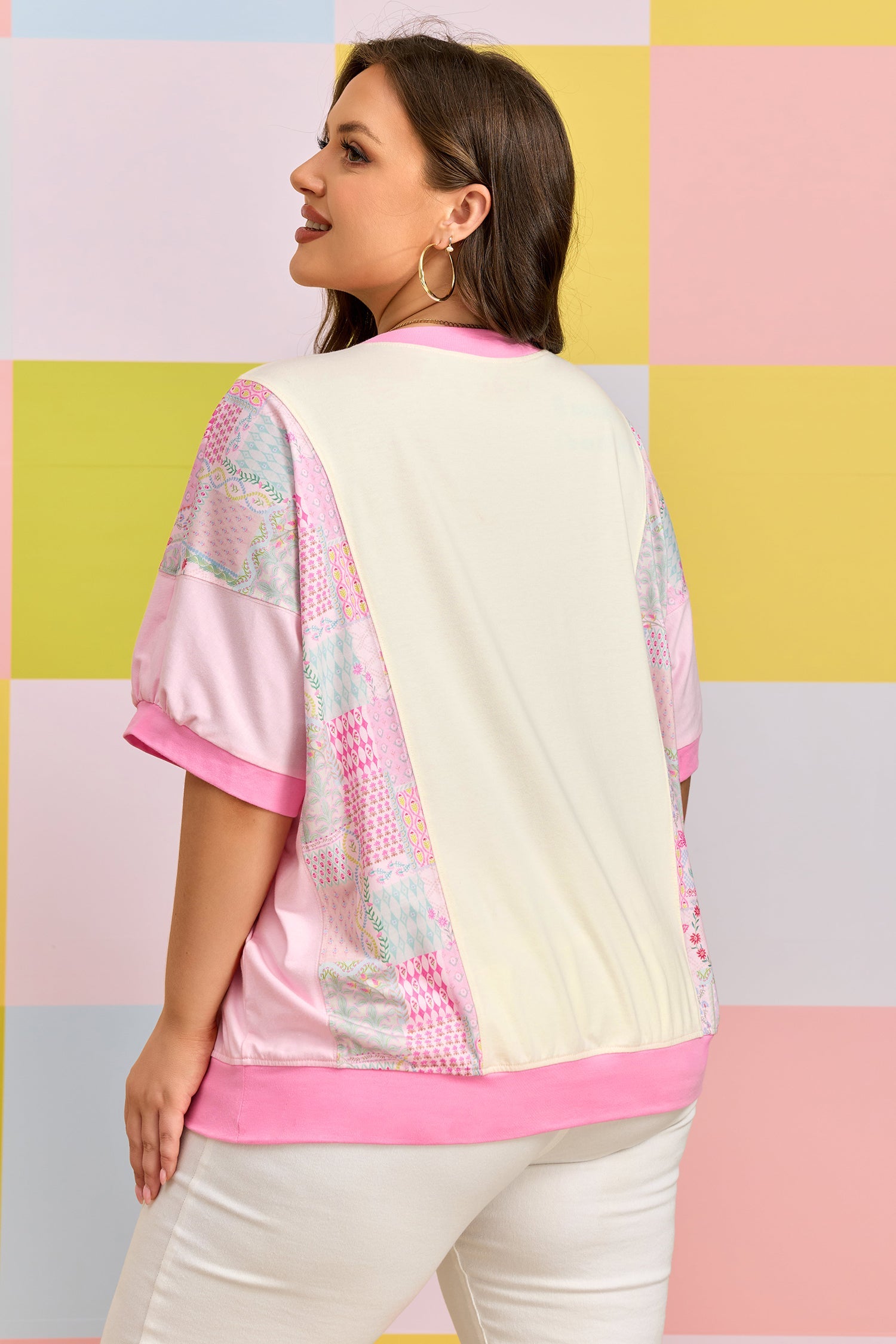 Plus Size Floral Patchwork Embroidered T-Shirt