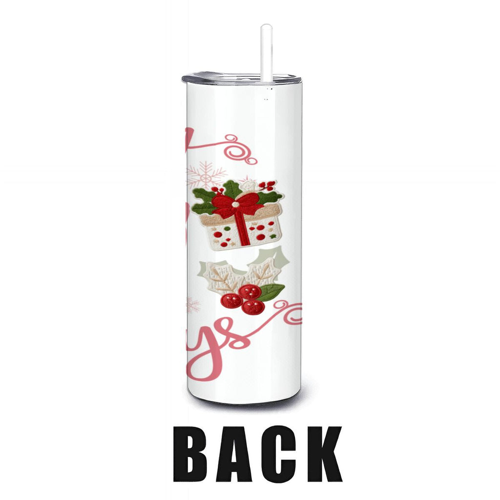 Happy Holidays Faux Yarn 20oz Straight Stainless Steel Tumbler with Straw (Made in USA)