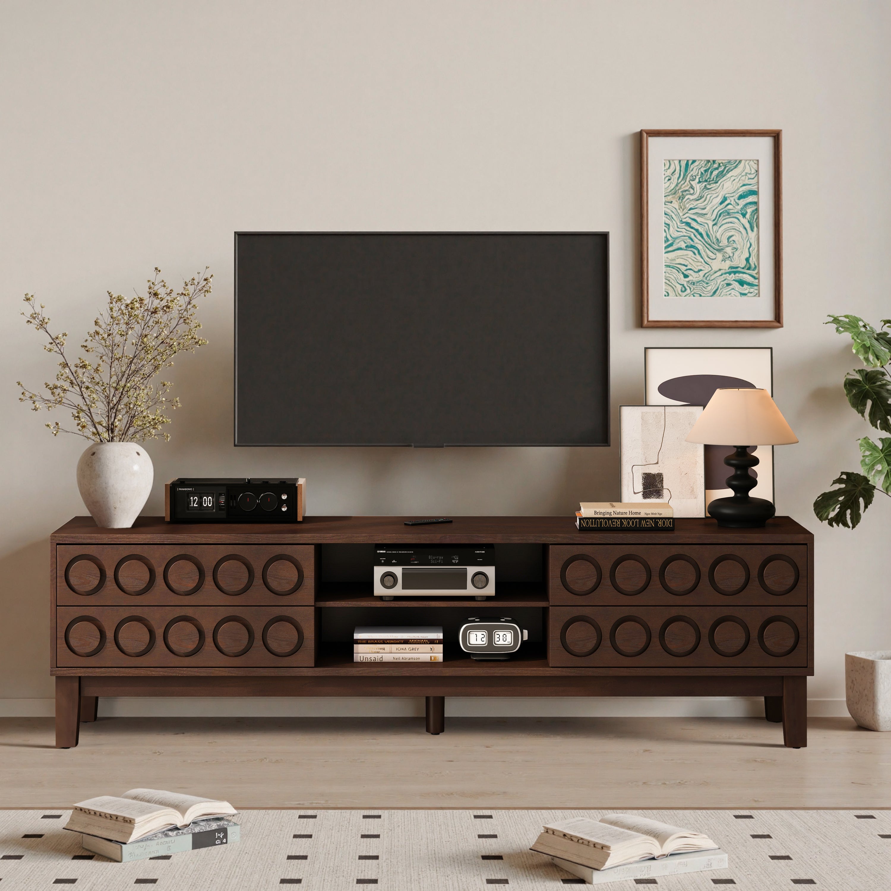TV Stand for TVs up to 75', Media Console with 4 Drawers, Entertainment Center with Storage for Living Room and Bedroom(Dark Brown)