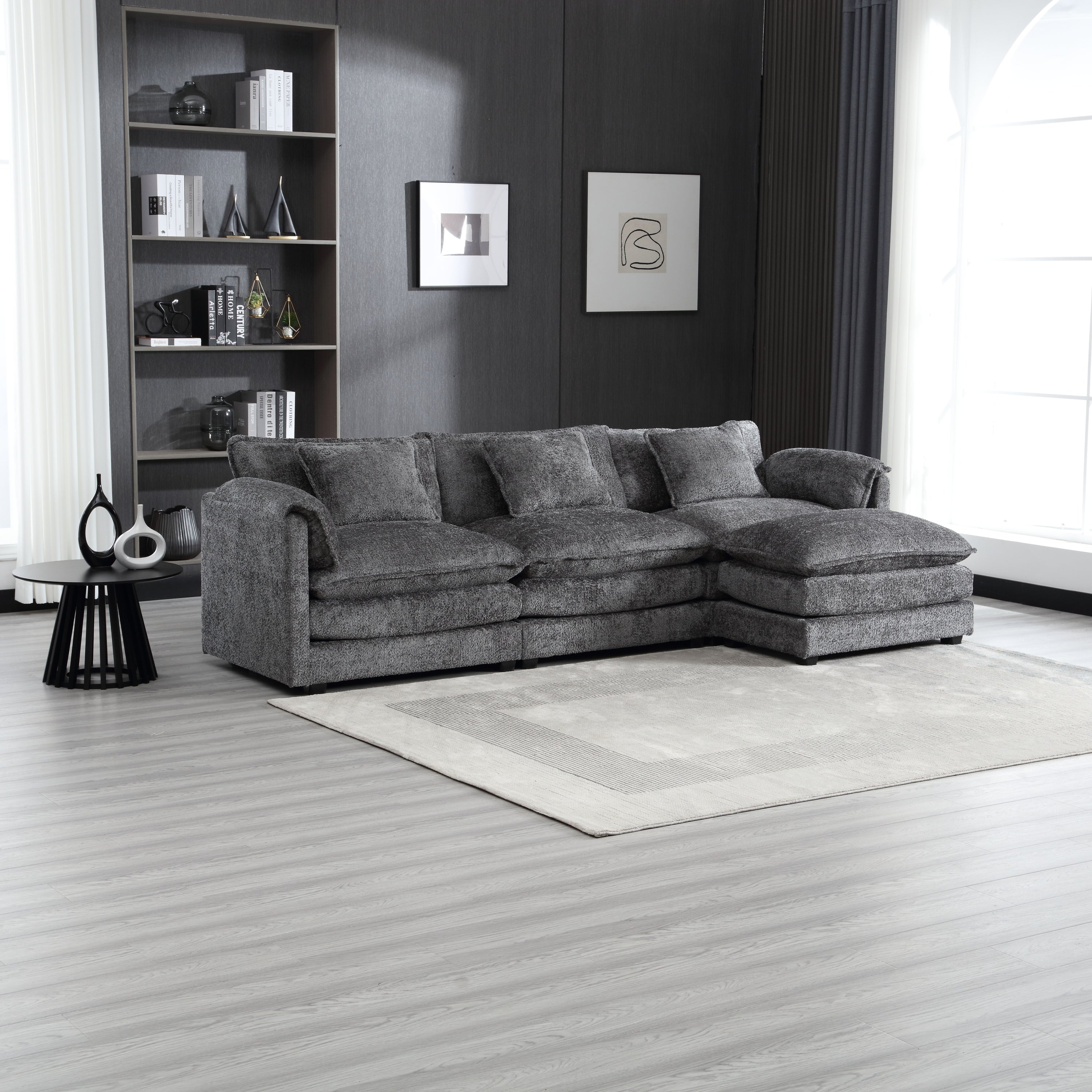 UNITED WE WIN 112' Oversized Sectional Sofa Cloud Couch for Living Room, Modern Chenille L Shaped Couch, Comfy Boucle Modular Sofa Sleeper with Moveable Ottoman & Memory Foam