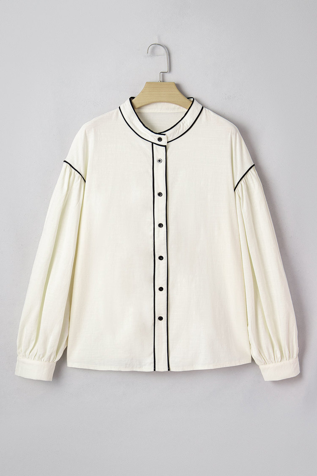 Contrast Trim Buttoned Long Puff Sleeve Shirt