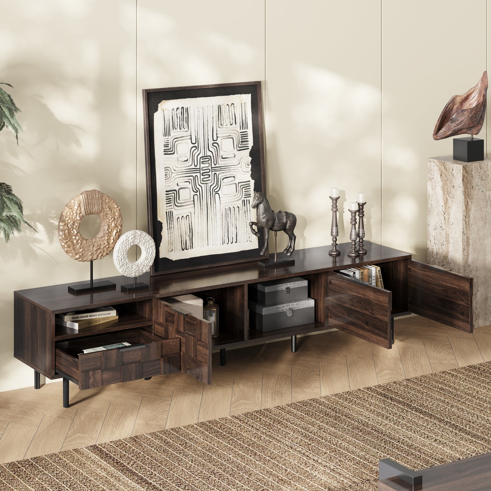 78 ' Mid Century Modern TV Stand for 65+ Inch TVs, TV Console with Storage Cabinets for Living Room, Entertainment Center Storage