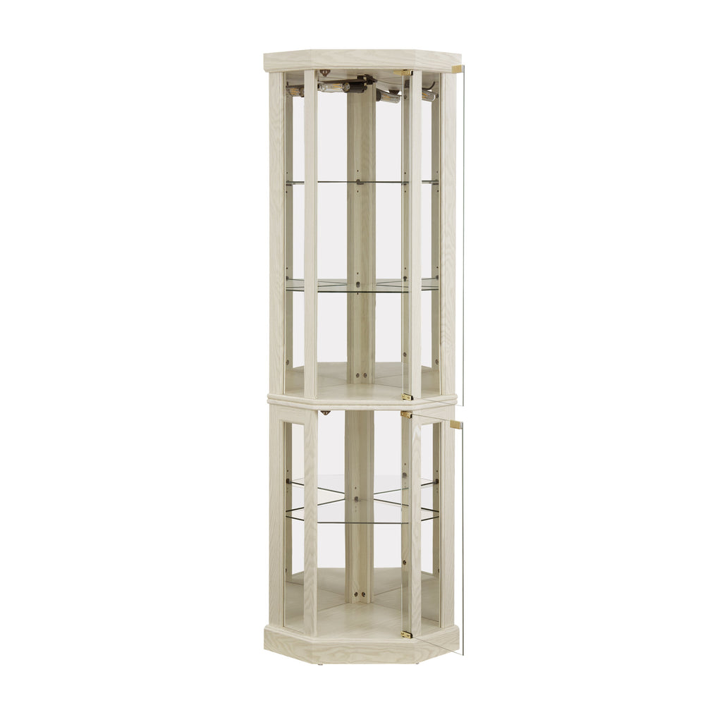 Lighted Corner Curio Cabinet - Elegant Glass Display Case for Living Room & Bar Storage - Perfect for Antique Collections & Wine - Includes Built-in Lighting - White