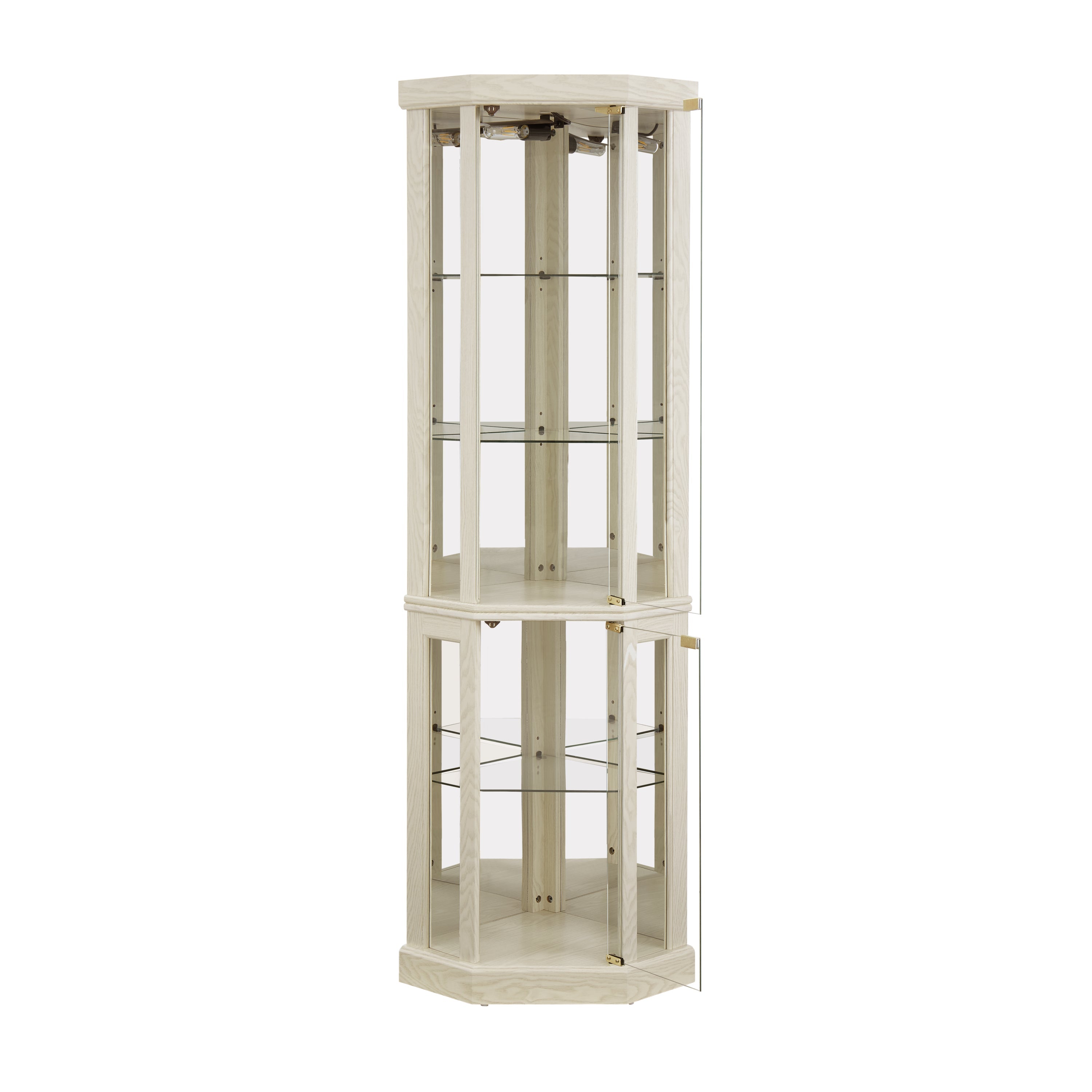 Lighted Corner Curio Cabinet - Elegant Glass Display Case for Living Room & Bar Storage - Perfect for Antique Collections & Wine - Includes Built-in Lighting - White