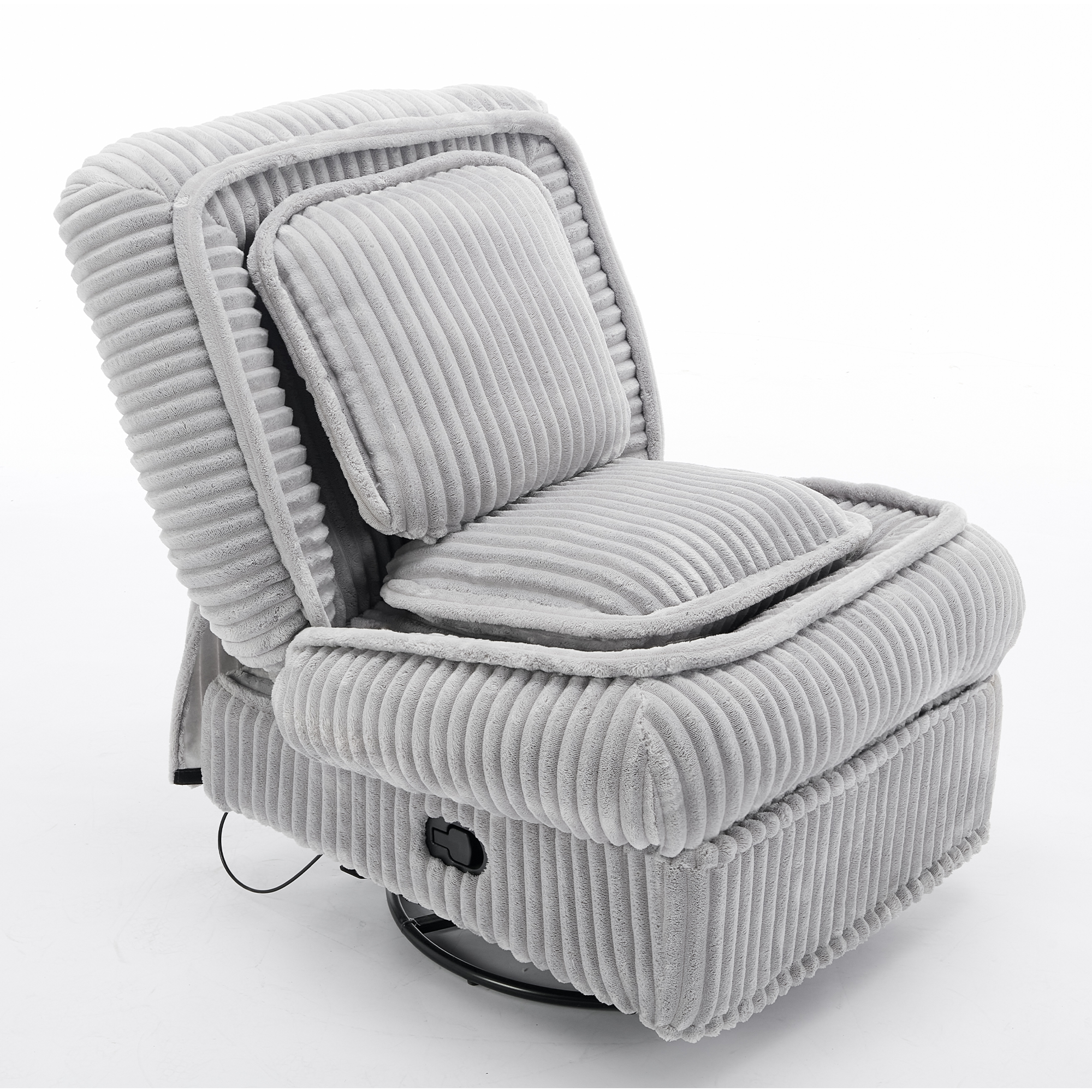 [NEW ARRIVED] 360° Swivel Rocking Single Sofa,Recliner Sofa, Manual Glider Rocking Armless Chair,Living Room Office, With Adjustable Backrest and Footrest and pillows, Small Spaces,Corduroy , Gray