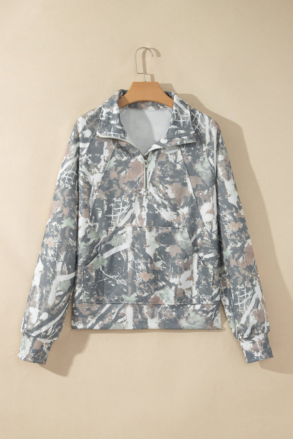Woodland Camo Quarter-Zip Pocketed Sweatshirt