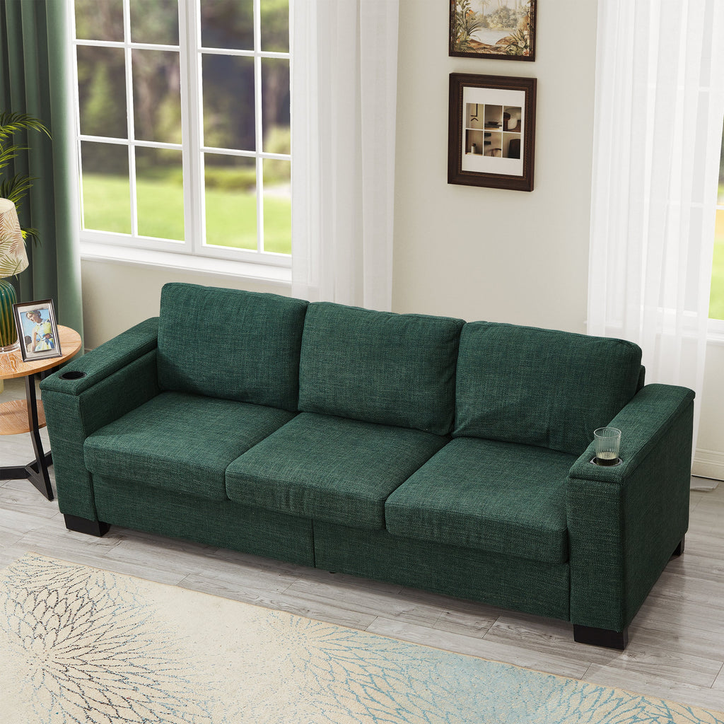 Two Pieces 2+3 Seater Sofa Modern Style Living Room Sofa Fabric Couch,Square Arm Sofa with Cup Holder,Storage Sofa,Upholstered Polyester Green