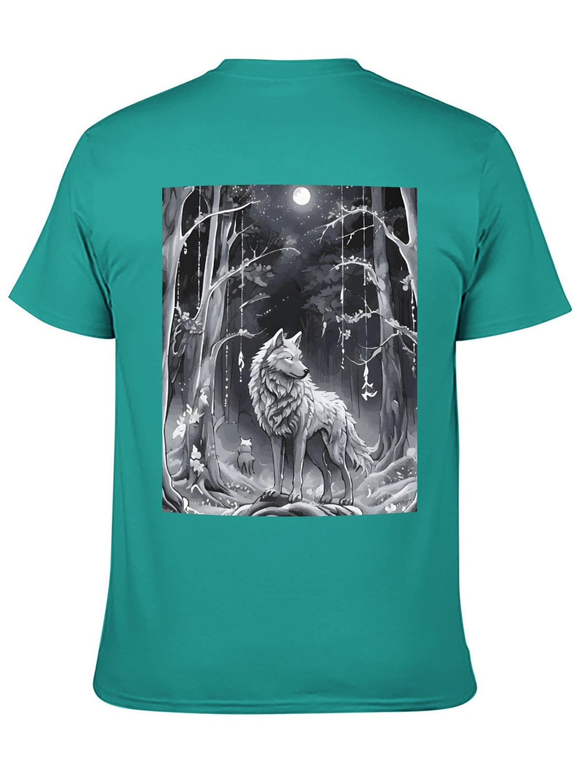 Ethereal Wolf in the Moonlight Short Sleeve Graphic T-Shirt (Back Printing)