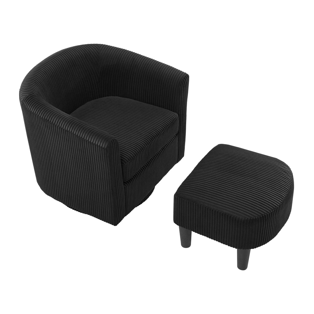 Swivel Accent Chair 360° Comfy Recliner Corduroy Arm Chair Single Sofa with Ottoman for Living Room Bedroom,Black