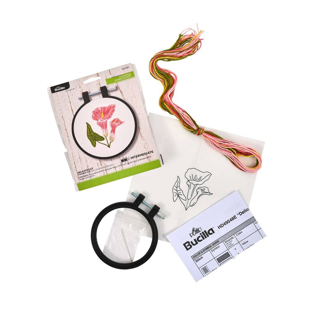 Bucilla Delicate Lily Stamped Embroidery Kit – 3" Floral Embroidery Hoop
