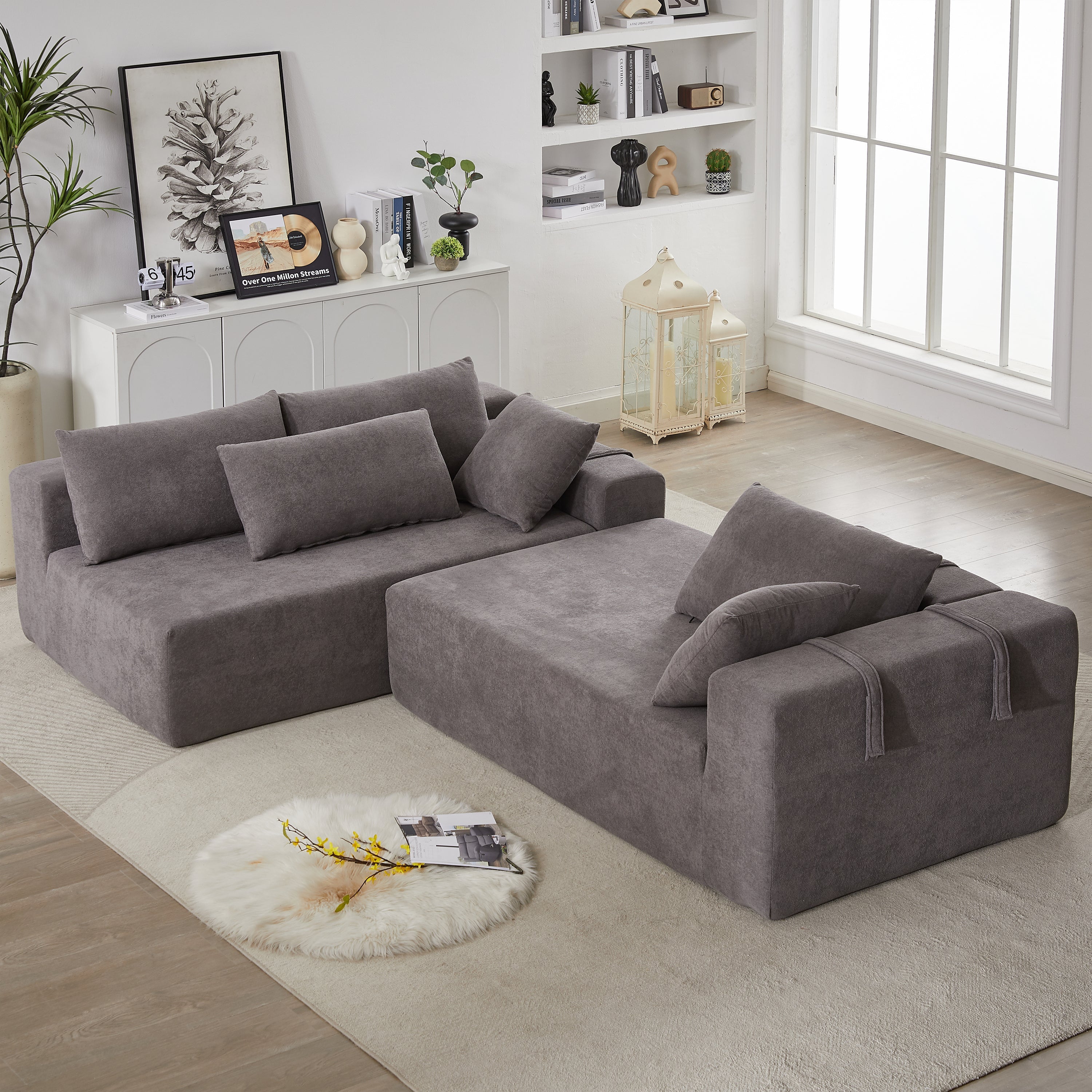 Modern Chenille Upholstered Sectional Sofa Couch Set,Modular 108' L Shaped Sectional Living Room Sofa Set With 6 Pillows,Free Combination Sofa Couch for Living Room,Bedroom(Left Chaise)W834P240001